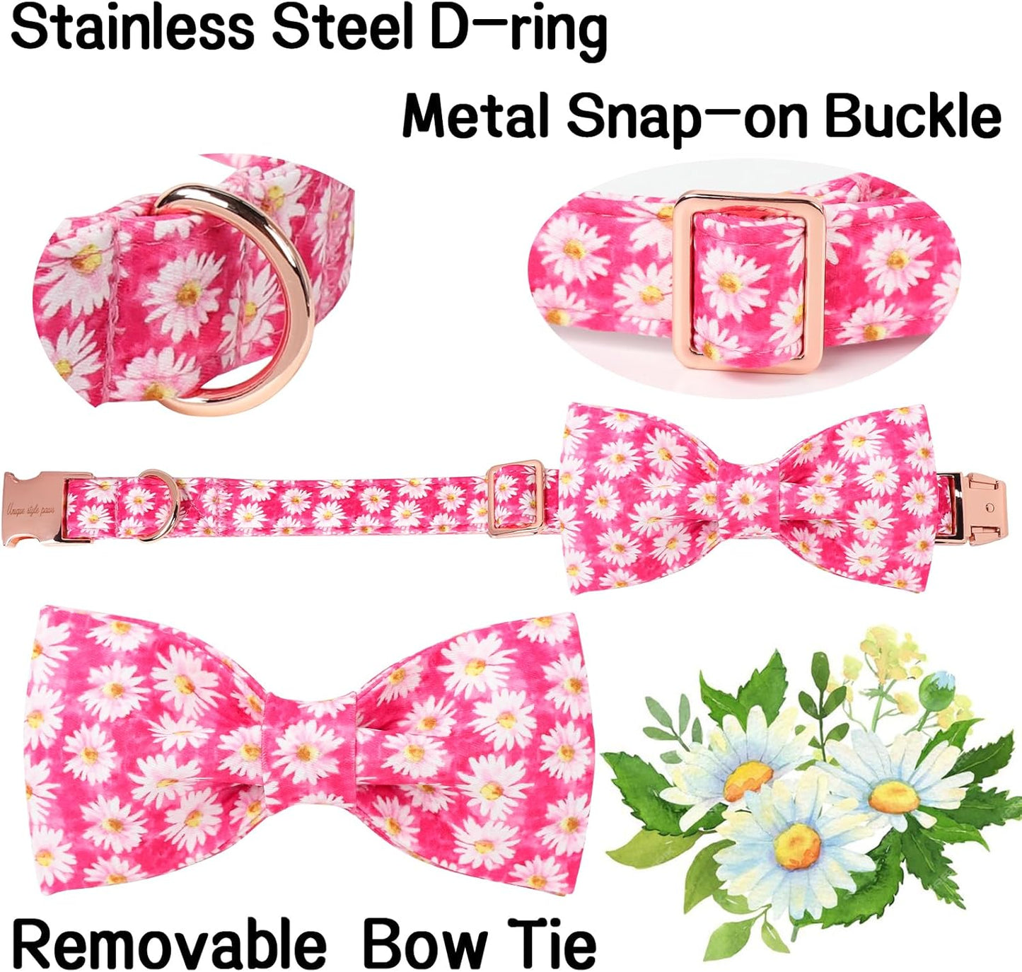 Unique style paws Cartoon Dog Collar with Bow Spring Summer Collar with Flower Rose Daisy for Small Medium Large Boys Girls Dogs