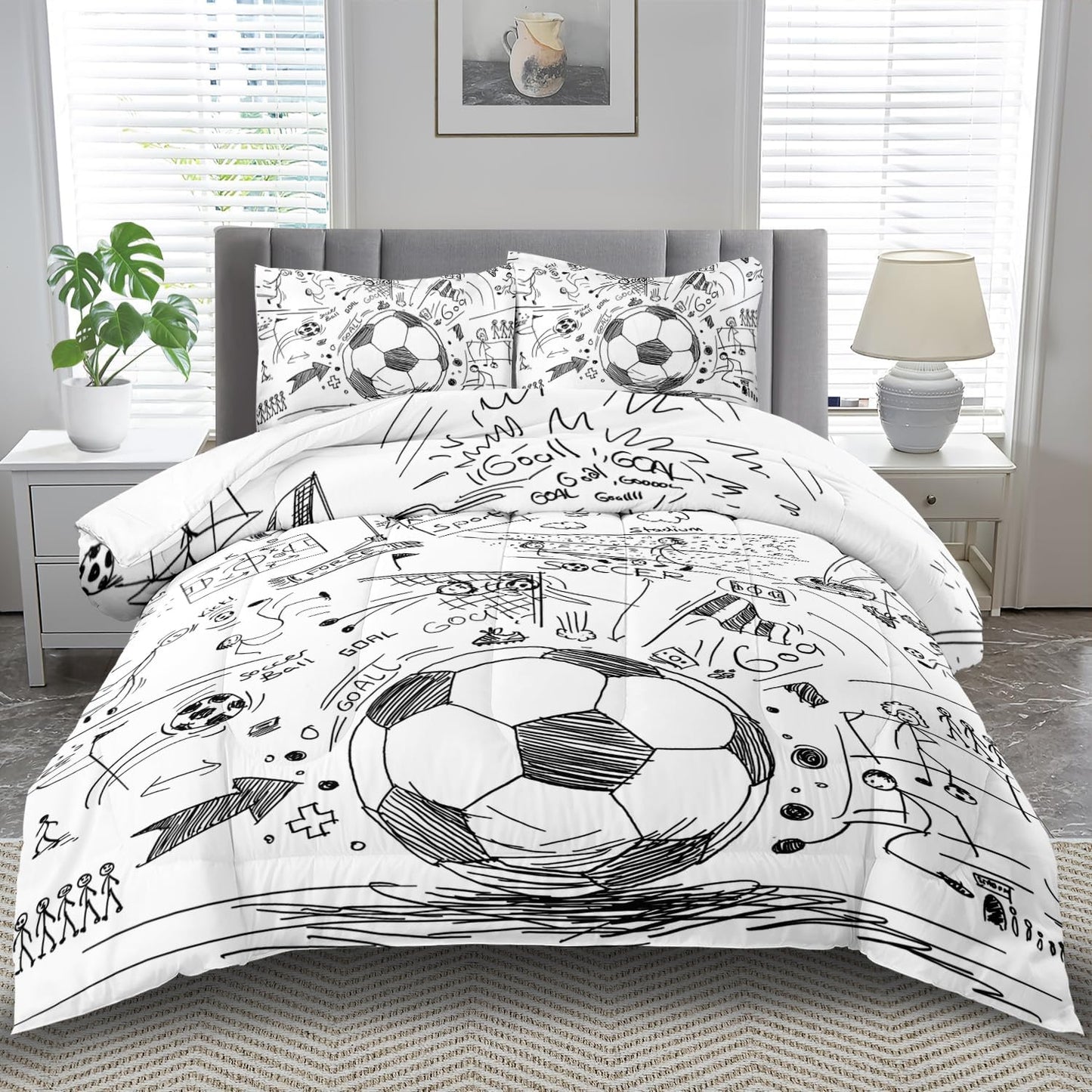Football Sports Comforter Sets for Boys King,Soccer Comforter Sport Bedding for Boys Room,Gaming Bed Soccer Bedding King Set,Games Quilt Bedroom Bed Decor Kids and Teen