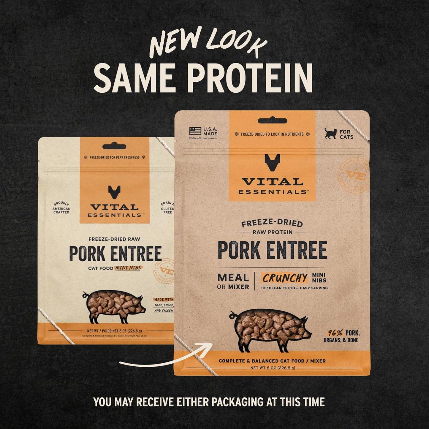 Vital Essentials Freeze-Dried Raw Pork Meal or Mixer Cat Food Crunchy Nibs, 8 oz