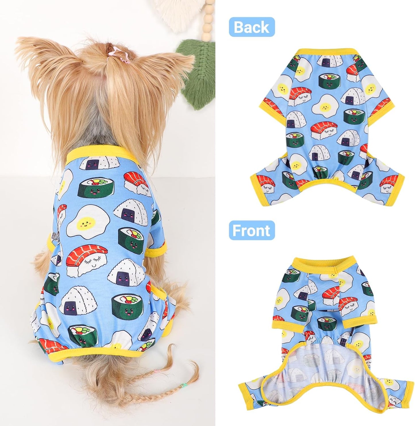 Dog Pajamas Small Sized Dogs Stretchable Summer Dog Clothes Pjs 4 Legs Girl Boy Cute Soft Puppy Outfits Doggie Cat Jammies Jumpsuit Sleeper for Pet (Bread, X-Small)
