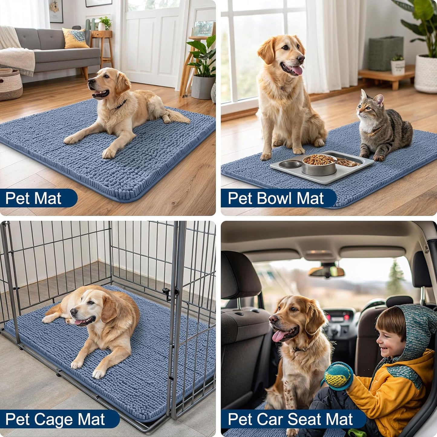 Smiry Dog Door Mat for Muddy Paws 36x24, Absorbs Moisture and Dirt Doormat, Non-Slip Washable Quick Dry Chenille Front Door Mat Indoor Entrance, Entryway Carpet for Inside Floor, Airy Blue