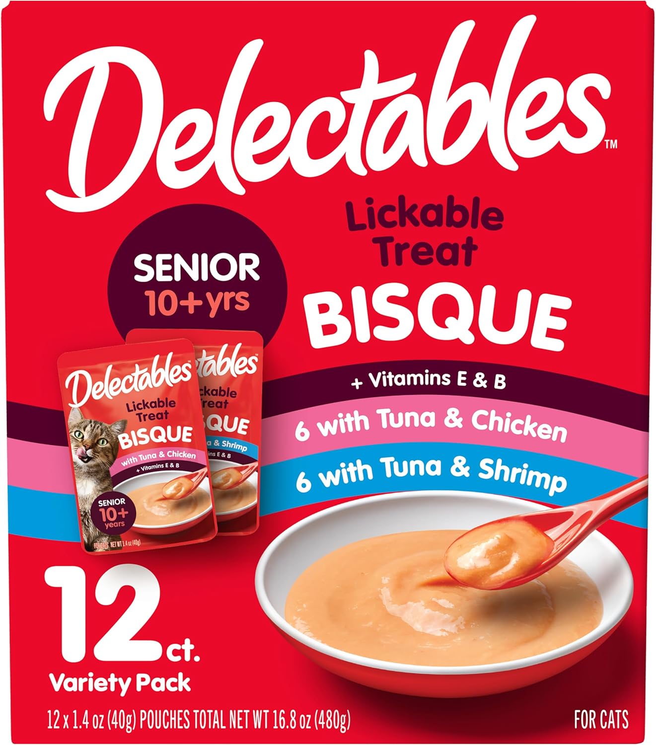 Hartz Delectables Bisque Lickable Wet Cat Treats for Senior Cats, Senior Variety 12 Countt
