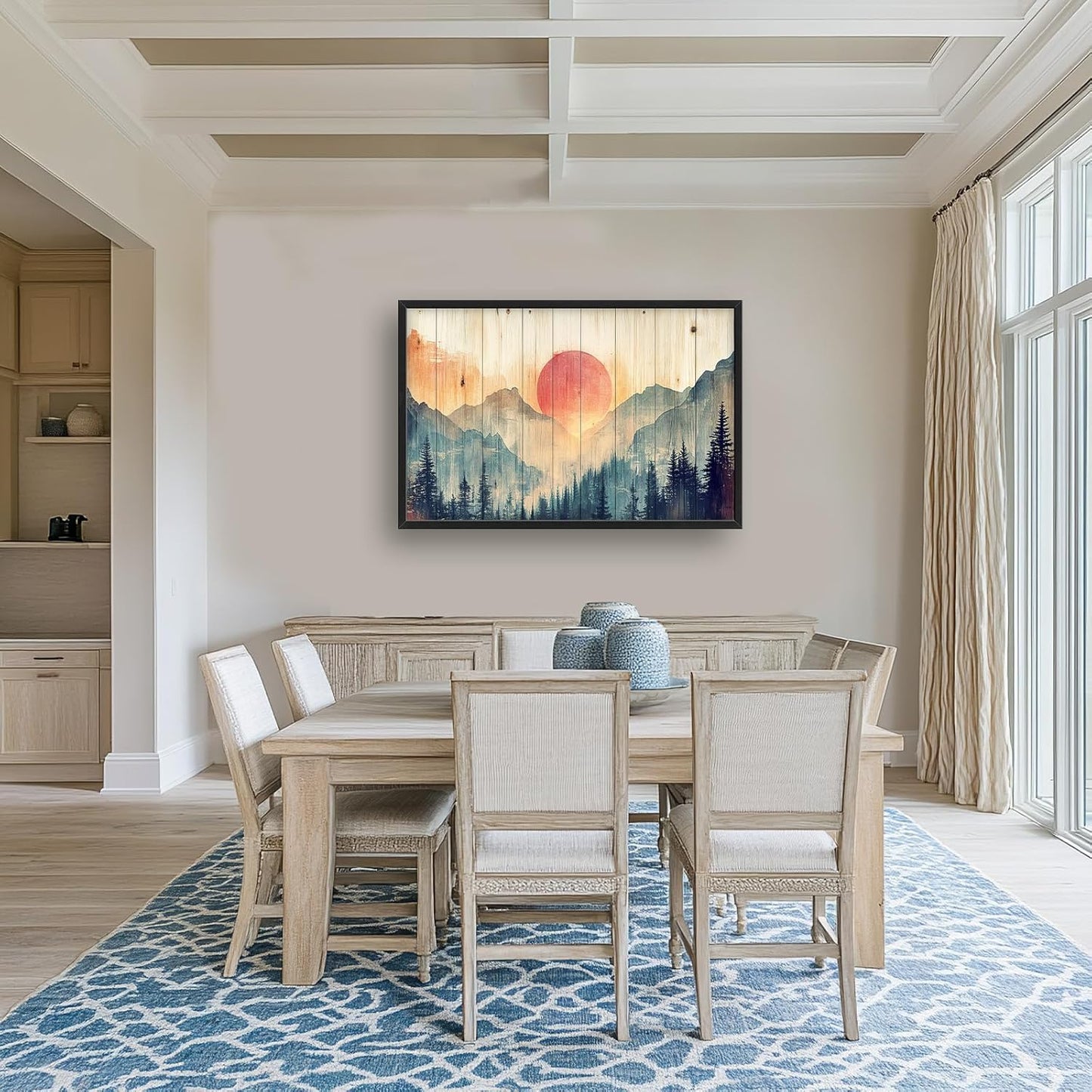 Framed Large Cabin Mountain Wall Art for Living Room, Oversized Rustic Forest Wall Decor, Rustic Nature Landscape Canvas Painting Sunset Pictures Home Decoration for Bedroom Office 36"x24"