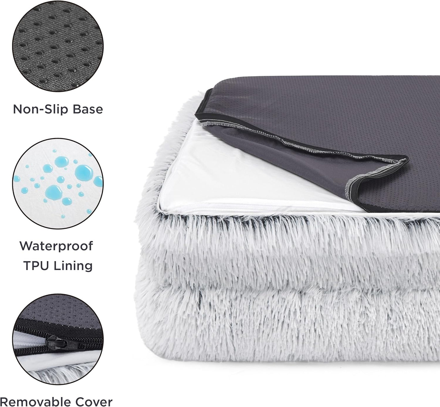 Bedsure Orthopedic Dog Beds Large Sized Dog - Washable Large Dog Cat Bed Waterproof, Comfort Dogs Couch Sofa with Washable Removable Cover, Pet Bed with Nonskid Bottom, Long Faux Fur-Misty Grey, 35"