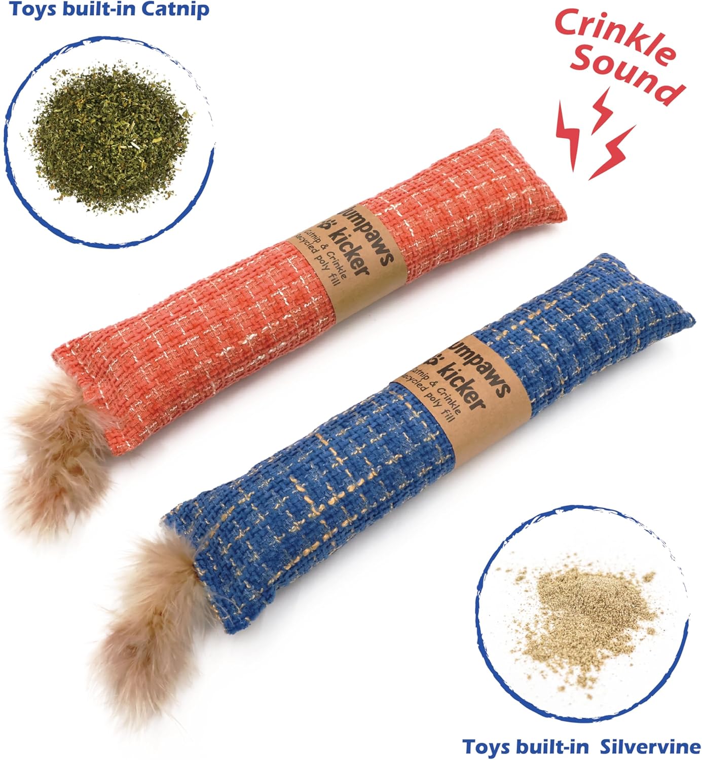 2 Pack Natural Interactive Catnip Cat Kicker Toys, Bite Resistant Chew Toy, Accessories for Indoor Cat (Twill Weave)