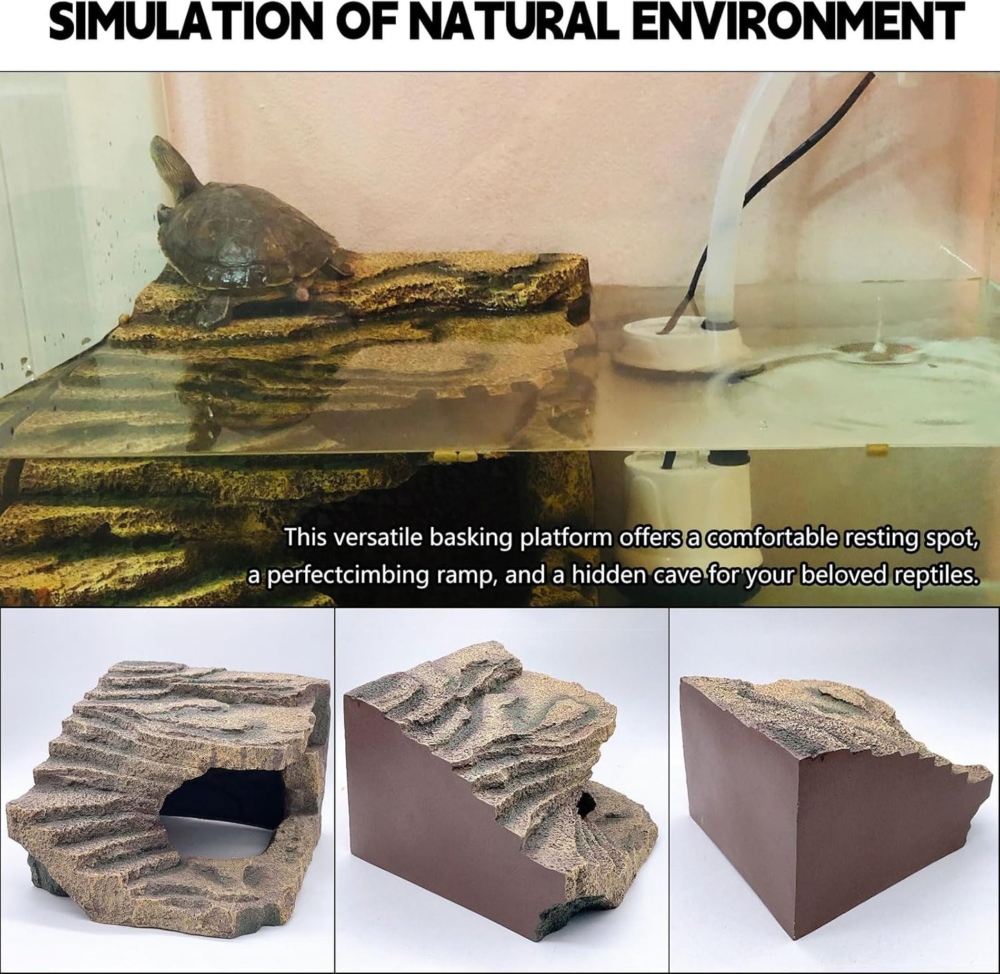 kathson Turtles Basking Platform Tortoise Resting Terrace Climbing Ramp Resin Dock Tank Decorations Reptile Hiding Cave Hideouts for Aquatic Turtles, Frog, Newts and Salamanders，Large