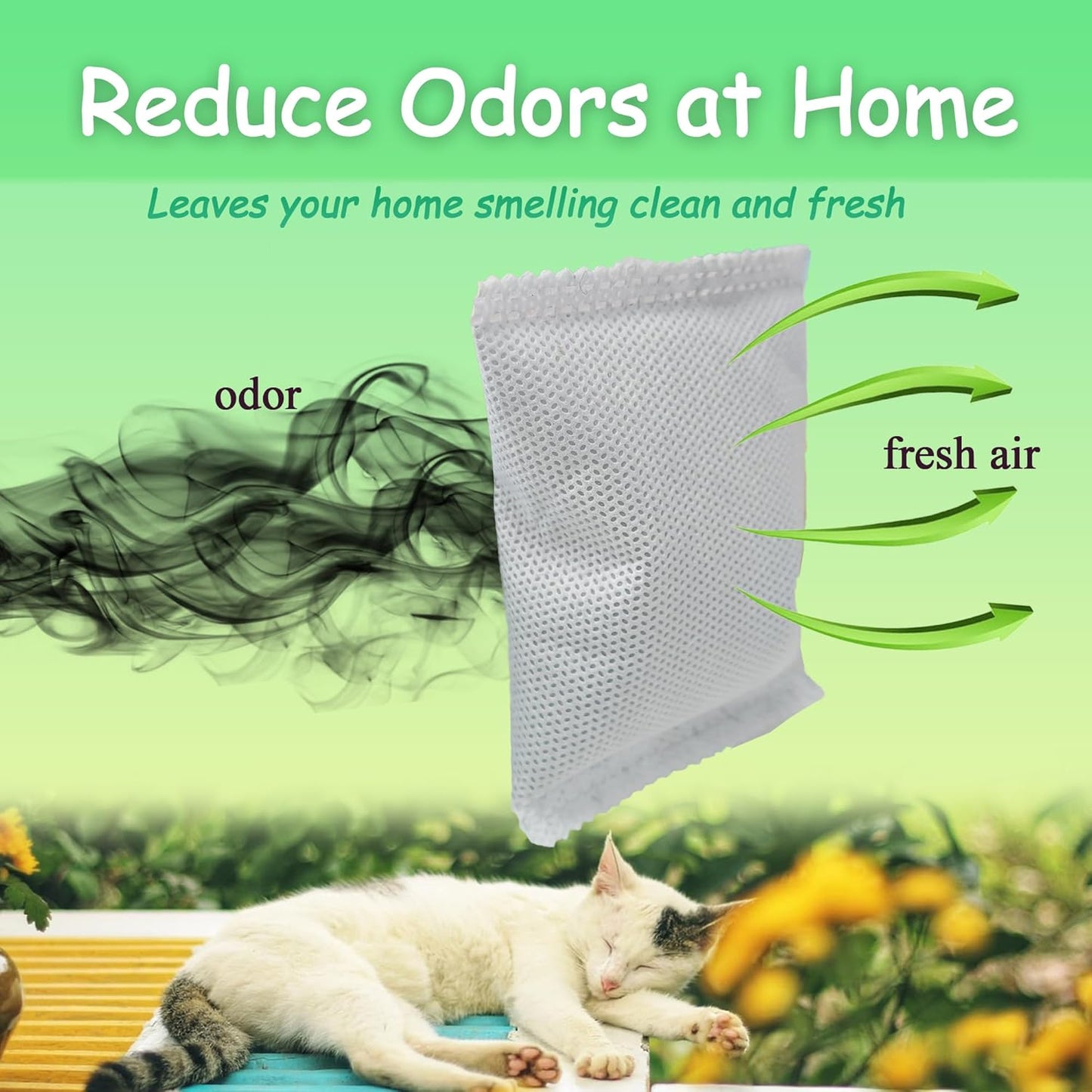 Activated Charcoal Odor Absorber Bags Compatible with OKSOTY Stainless Steel Cat Litter Box, Natural Coconut shell Charcoal Bags, Absorb Odors/Control Damp from Pets/Keep Home Fresh（6PCS）