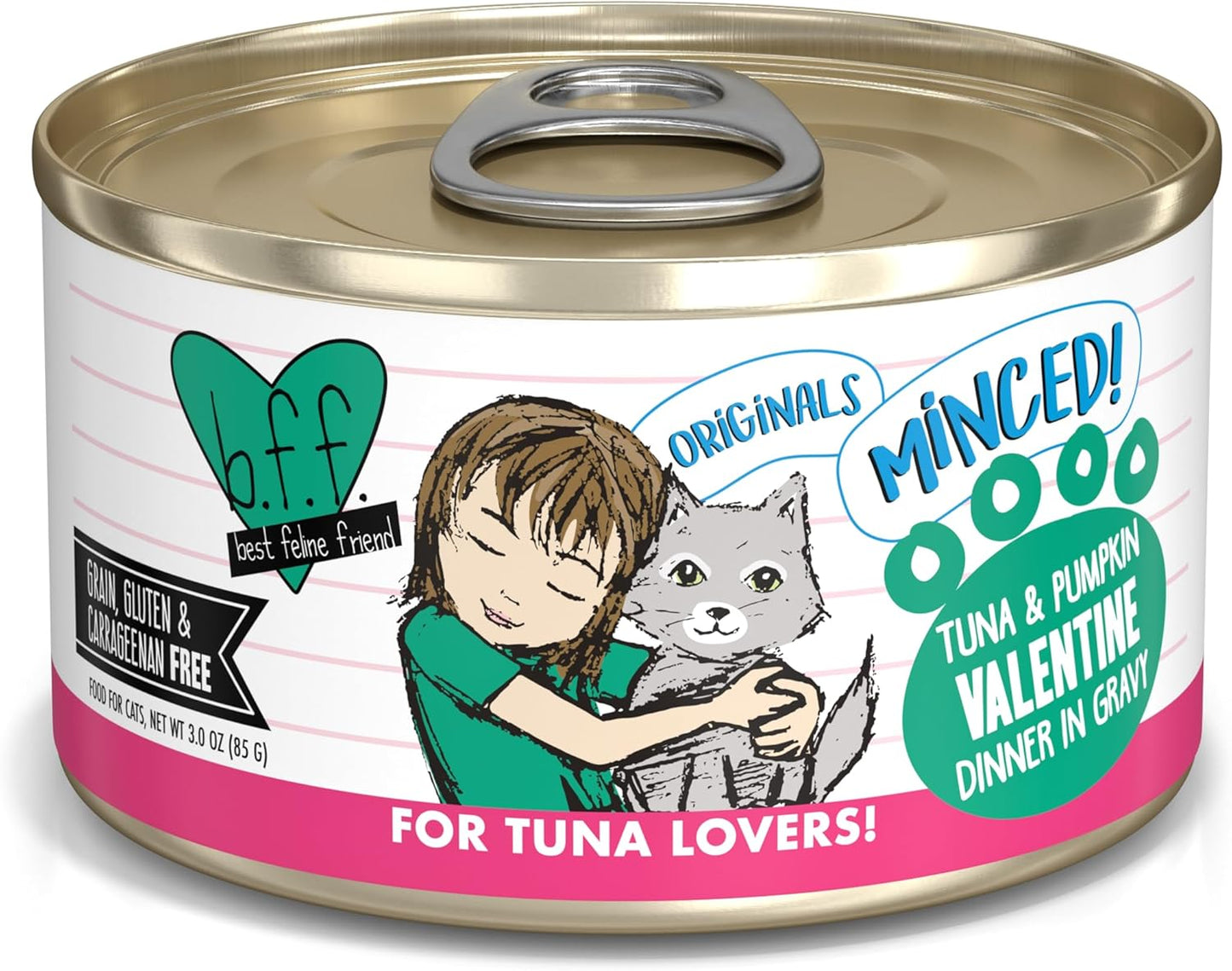 Weruva BFF Minced Natural Wet Cat Food, Tuna and Pumpkin Valentine in Gravy, 3oz Can, Pack of 24