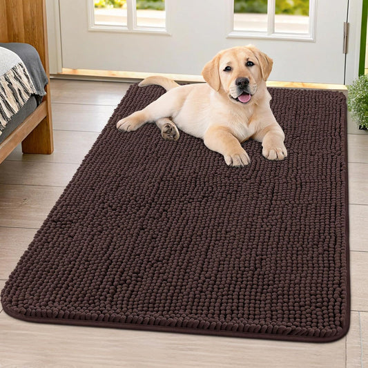 Smiry Dog Door Mat for Muddy Paws 40x32, Absorbs Moisture and Dirt Doormat, Non-Slip Washable Quick Dry Chenille Front Door Mat Indoor Entrance, Entryway Carpet for Inside Floor, Brown