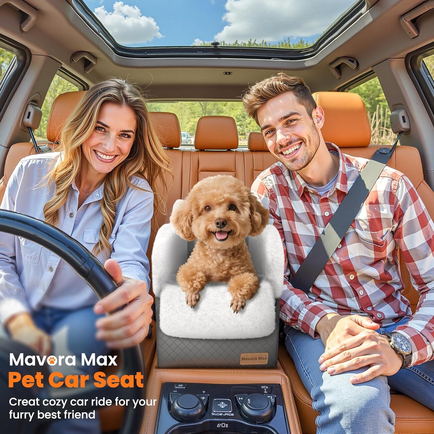 Portable Small Dog Seat for Car,Luxury Center Console Dog Car Seat Booster with Safety Tethers,Auti-Collapse Pet Travel Carrier for SUV,Truck.(Dark Grey/White)