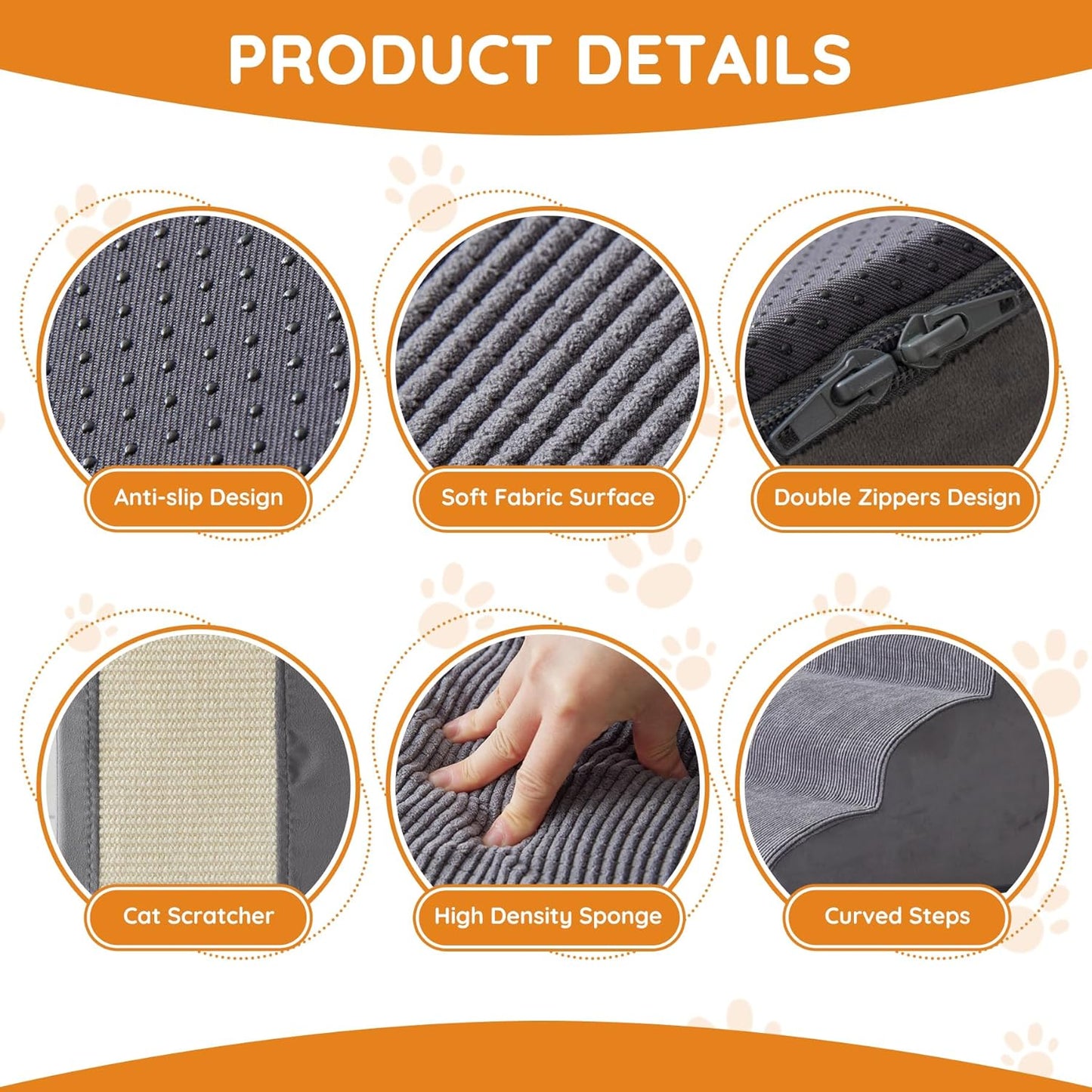 Dog Stairs for Small Dogs, 4-Step Dog Ramp for Bed 19.7" H, Dogs Steps for Bed, Couch, Pet Stairs with Non-Slip Bottom Design, Cat Scratching, High Density Foam Portable Pet Steps, Indoor, Grey