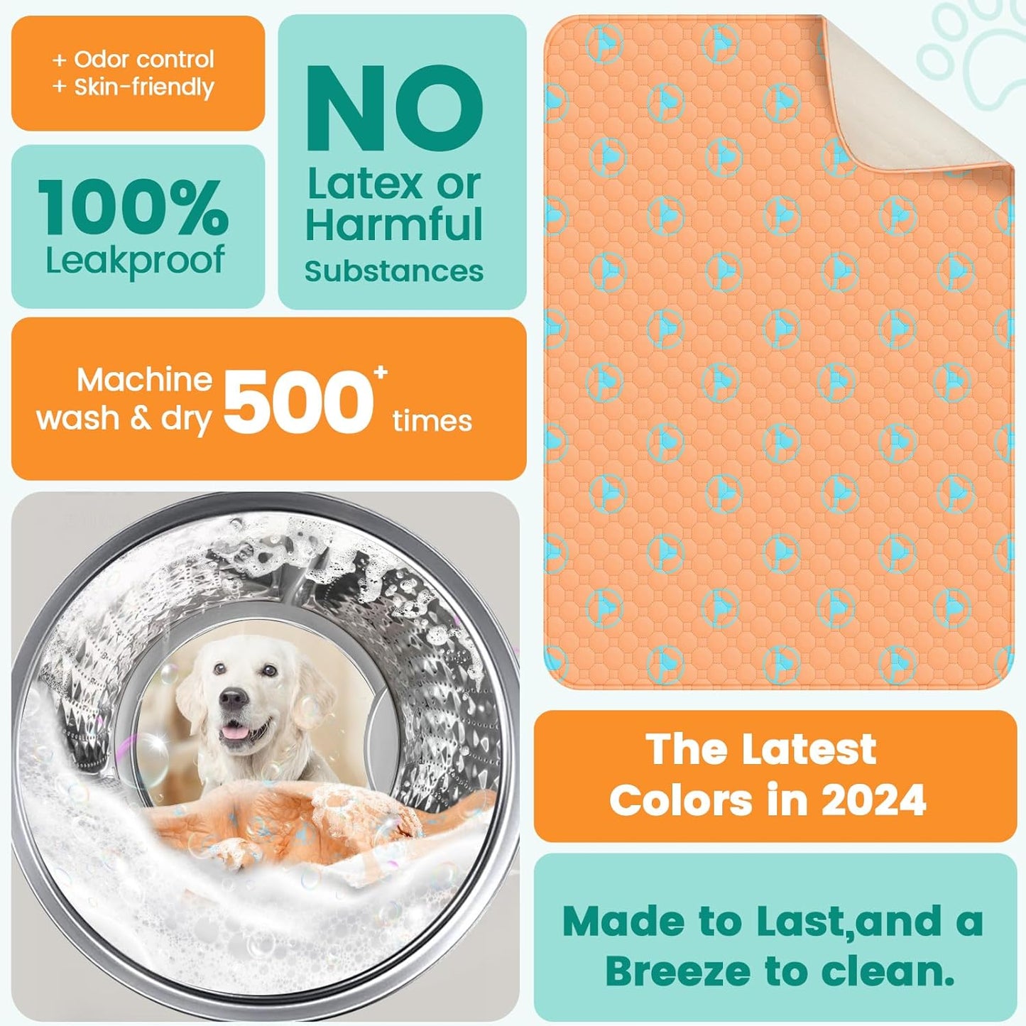 PJYucien Washable Pee Pads for Dogs, 71" x 71" Puppy Pads, Leak-Proof Potty Training Pads for Couch, Crate, Playpen, Bed, Sofa, Square. (Orange)