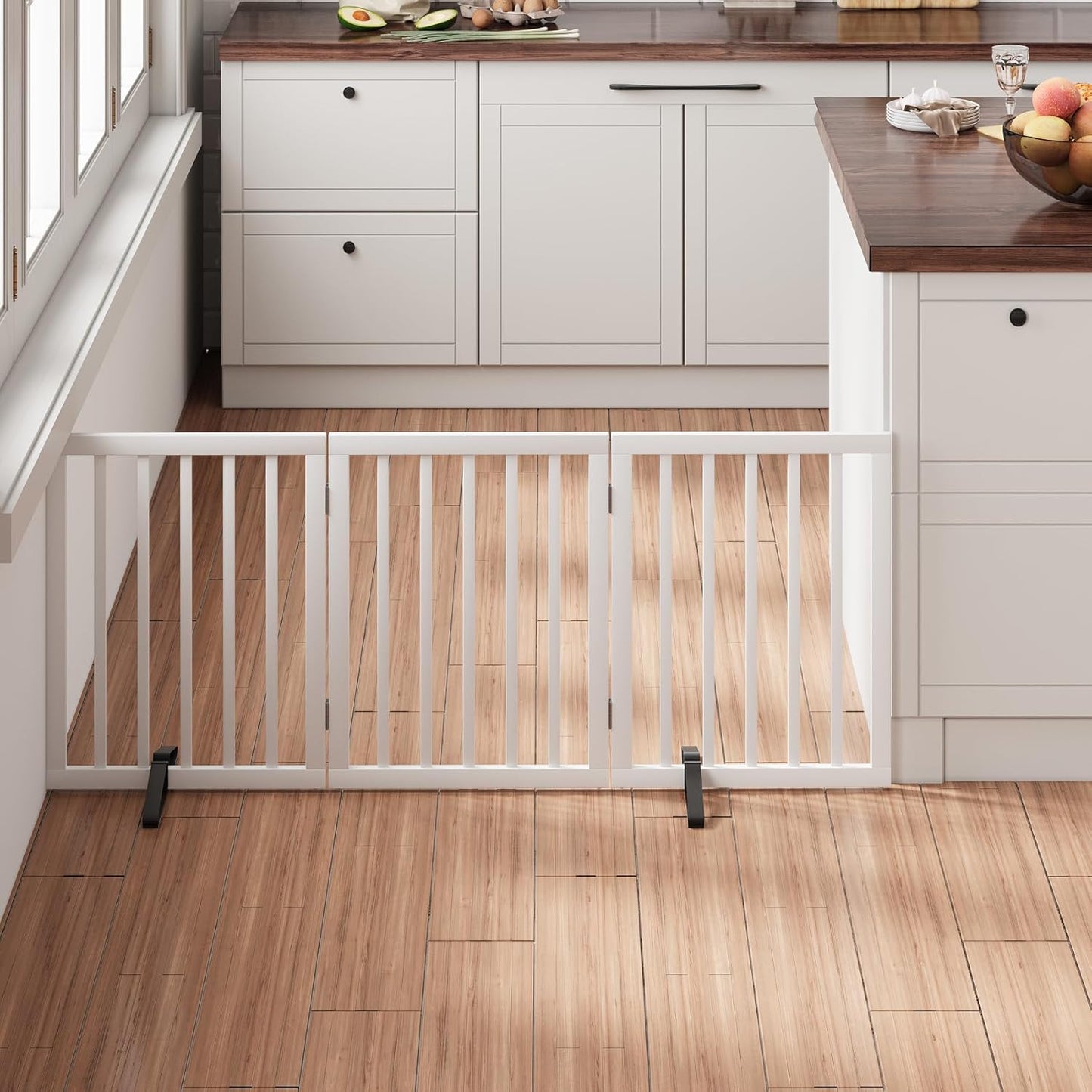 White 18-55" Wide Pet Gate, Bamboo Dog Gate for Stair, Foldable Dog Gates for Doorways House, Freestanding Pet Gates 24inches Tall, Doogie Puppy Gate Fences Indoor