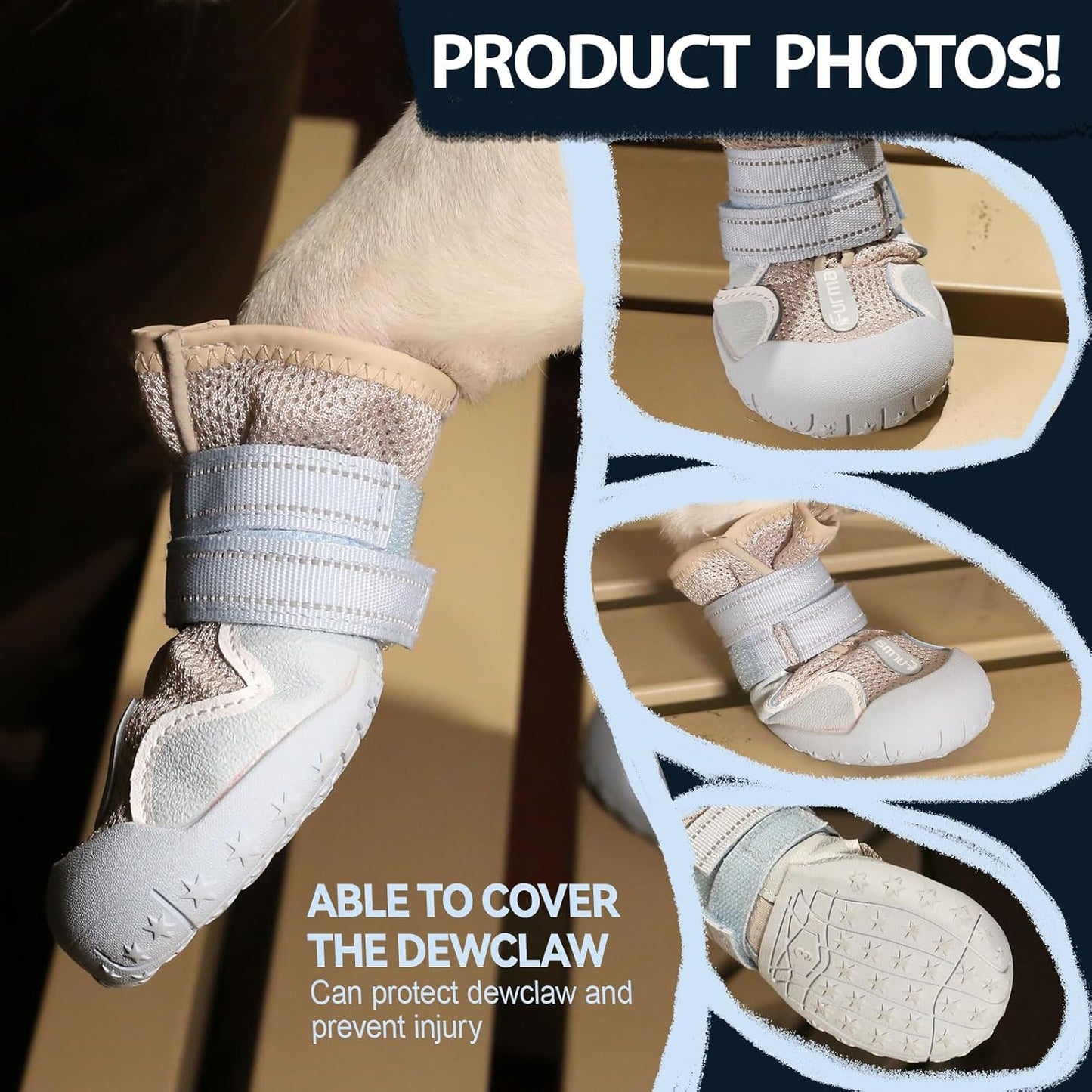Dog Shoes for Large Small Medium Dogs, Breathable Mesh Dog Boots & Paw Protectors for Summer Hot Pavement Winter Snow, Waterproof Anti-Slip Dog Booties for Hiking Hardwood Floors(Blue-Beige6)