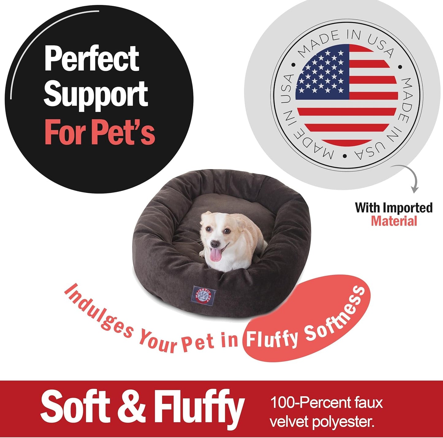 Majestic Pet 32 Inch Micro Velvet Calming Dog Bed Washable 32x23x7 (inch) – Cozy Soft Round Donut Dog Bed with Spine for Head Support - Pet Bed Medium - Storm (2025)