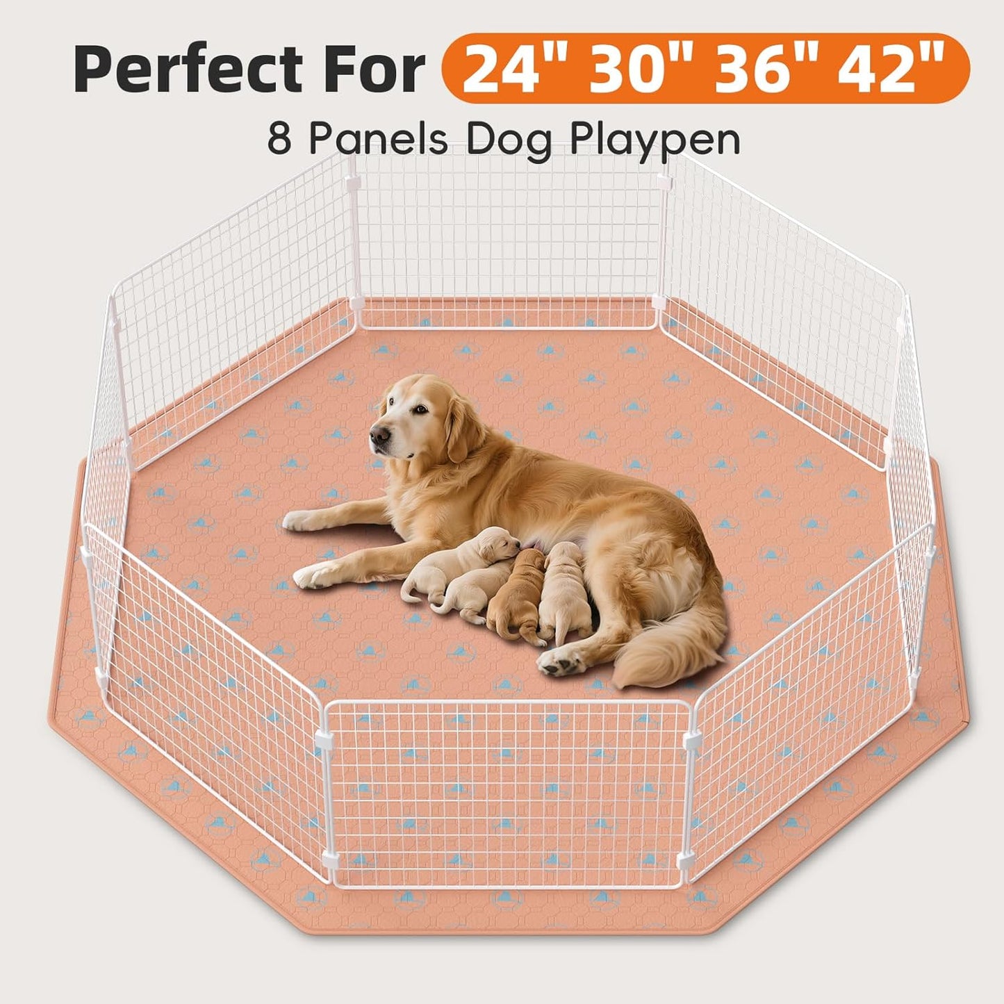 PJYuCien Washable Pee Pads for Dogs 2 Pack, 67" x 26" Octagonal Reusable Pee Pads for Dogs, Leak-Proof Pet Training Pads, Puppy Pads for Non-Slip, Designed for 24/30/36/42'' Width 8 Panels Pen