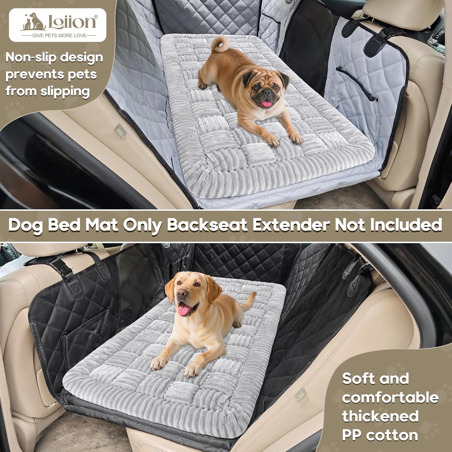 Dog Car Bed Mat, Non-Slip Backseat Extender Pet Blanket, Plaid Dog Bed for Trucks, Sedans & Large SUVs, Chew-Resistant Travel Pad for Dogs, Easy Clean & Scratch-Proof & Comfort（56"x28.7" Light Gray