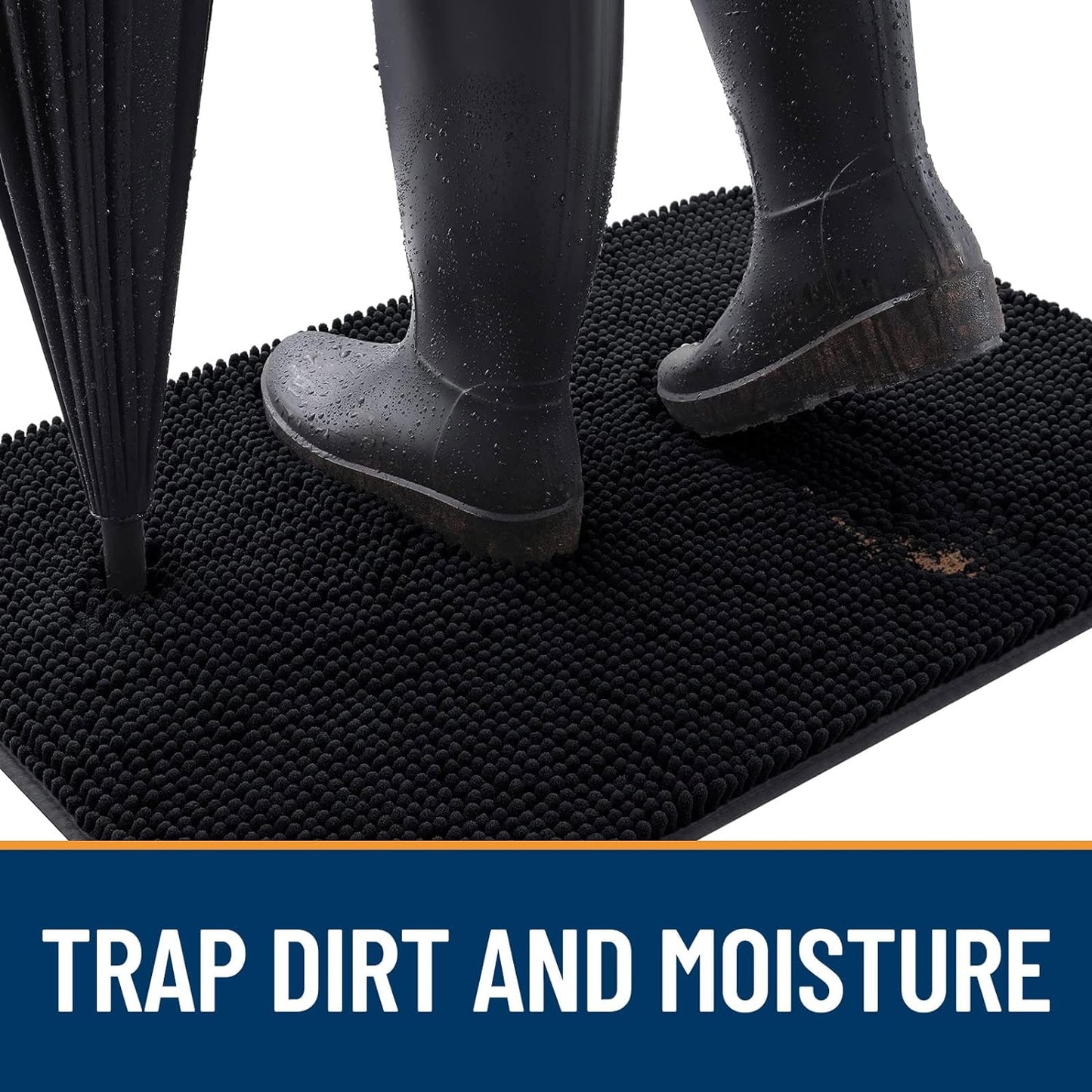 OLANLY Dog Door Mat for Muddy Paws 59x24, Absorbs Moisture and Dirt, Absorbent Non-Slip Washable Doormat, Quick Dry Chenille Mud Mat for Dogs, Entry Indoor Entryway Carpet for Inside Floor, Black