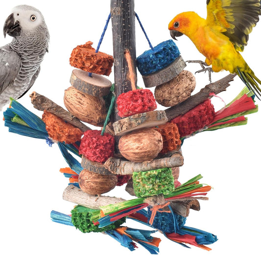 Bissap Bird Chew Toys, Natural Bark Corncob Nuts Parrot Toys and Treats for Conure Cockatoo Parakeet Budgies Cockatiel Lovebirds Pets Cage Bite Toy