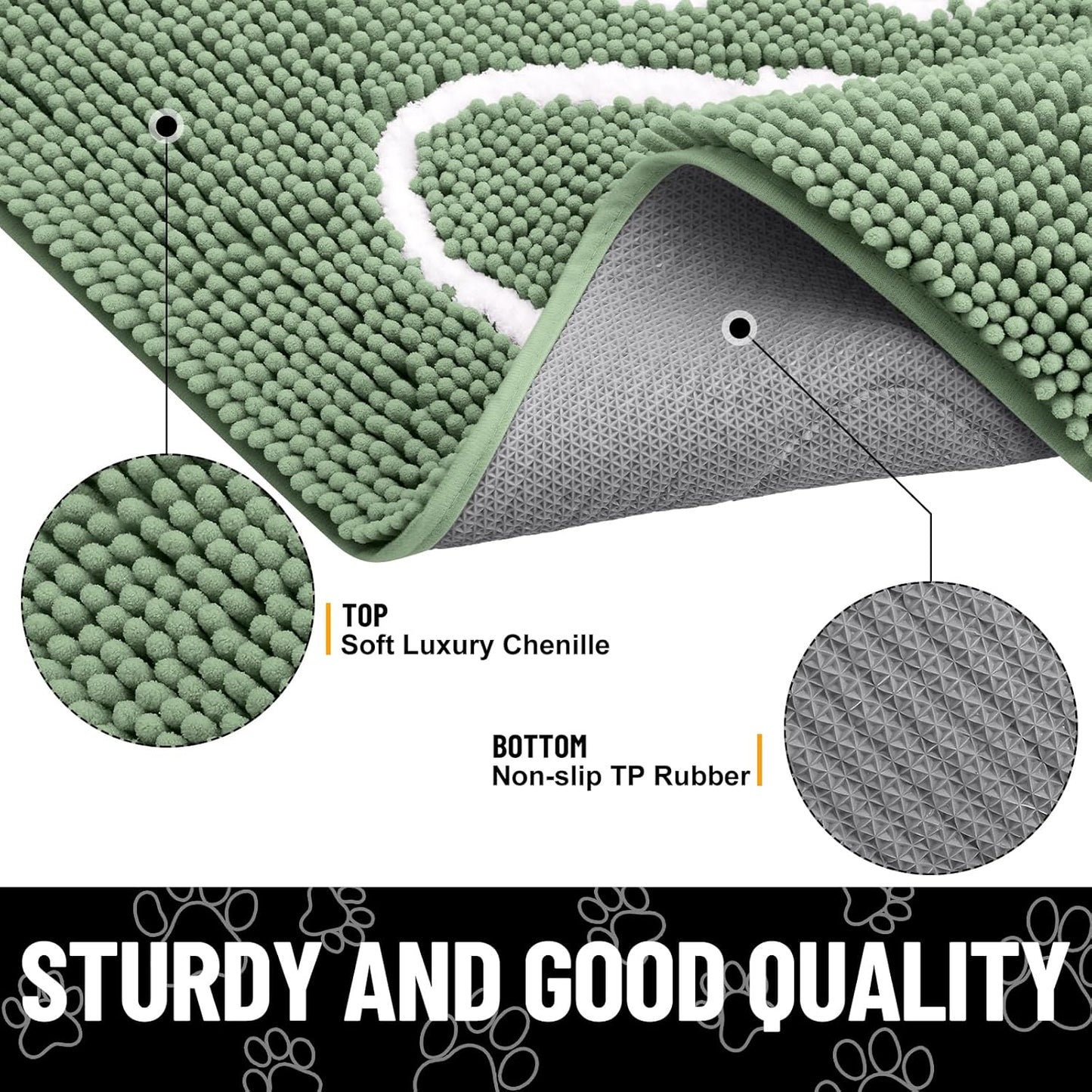 Smiry Dog Door Mat for Muddy Paws, Absorbent Dirt Trapper Non Slip Quick Dry Washable Chenille Mat for Mud Dogs, Entry Rug for Indoor and Outdoor (36x24 Inches, Olive Green and White)