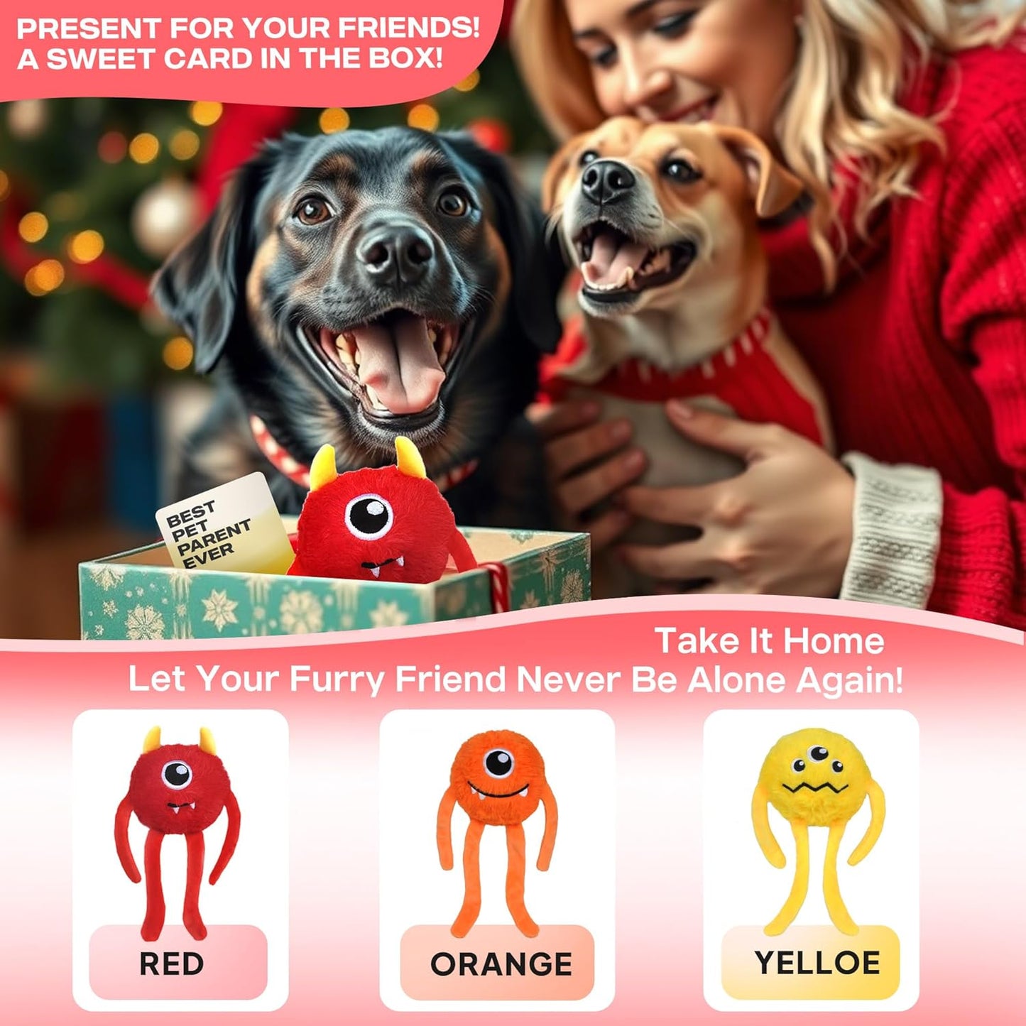 Fida Dog Chew Toys for Aggressive Chewers(3in1),Squeaky Dog Toys for Large Dogs，Interactive Dog Toys to Keep Them Busy, Dog Ball for Small, Medium and Large Dogs(Red)