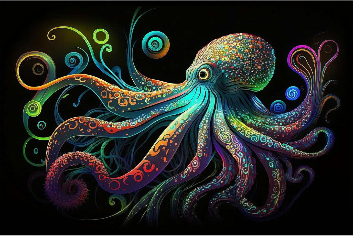 Octopus Aquarium Background Exquisite Colorful Octopus Terrarium Background Glowing Octopus on Black Background Fish Tank Backdrop Octopus Backdrops Poster Wallpaper Decorations Vinyl 48x18in