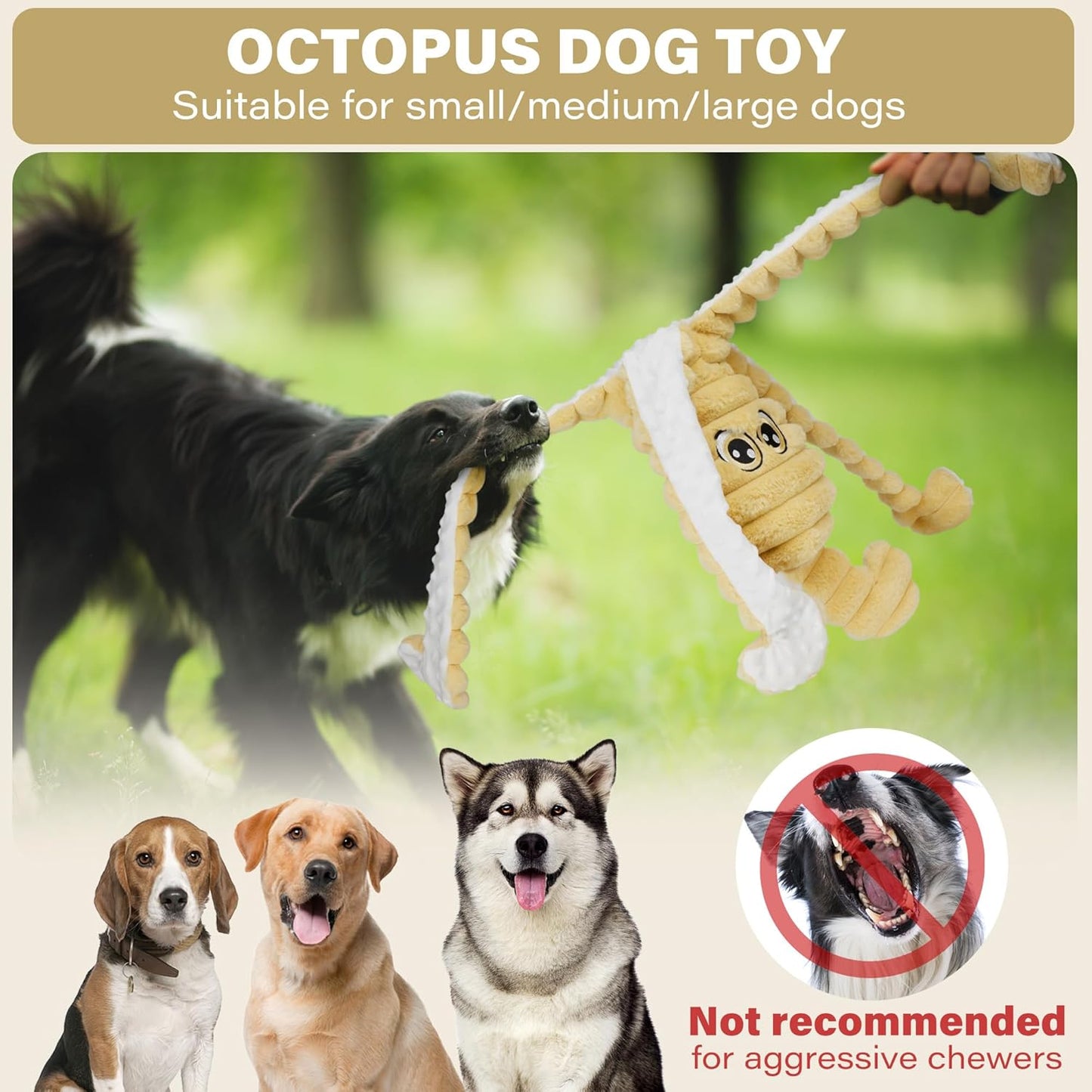 Prime Pets Dog Toys for Large Dogs, 27” Extra Large Plush Octopus Dog Toy, Crinkle Squeaky Dog Toys for Small Medium Large Dogs, Tug of War Dog Chew Toy, Yellow