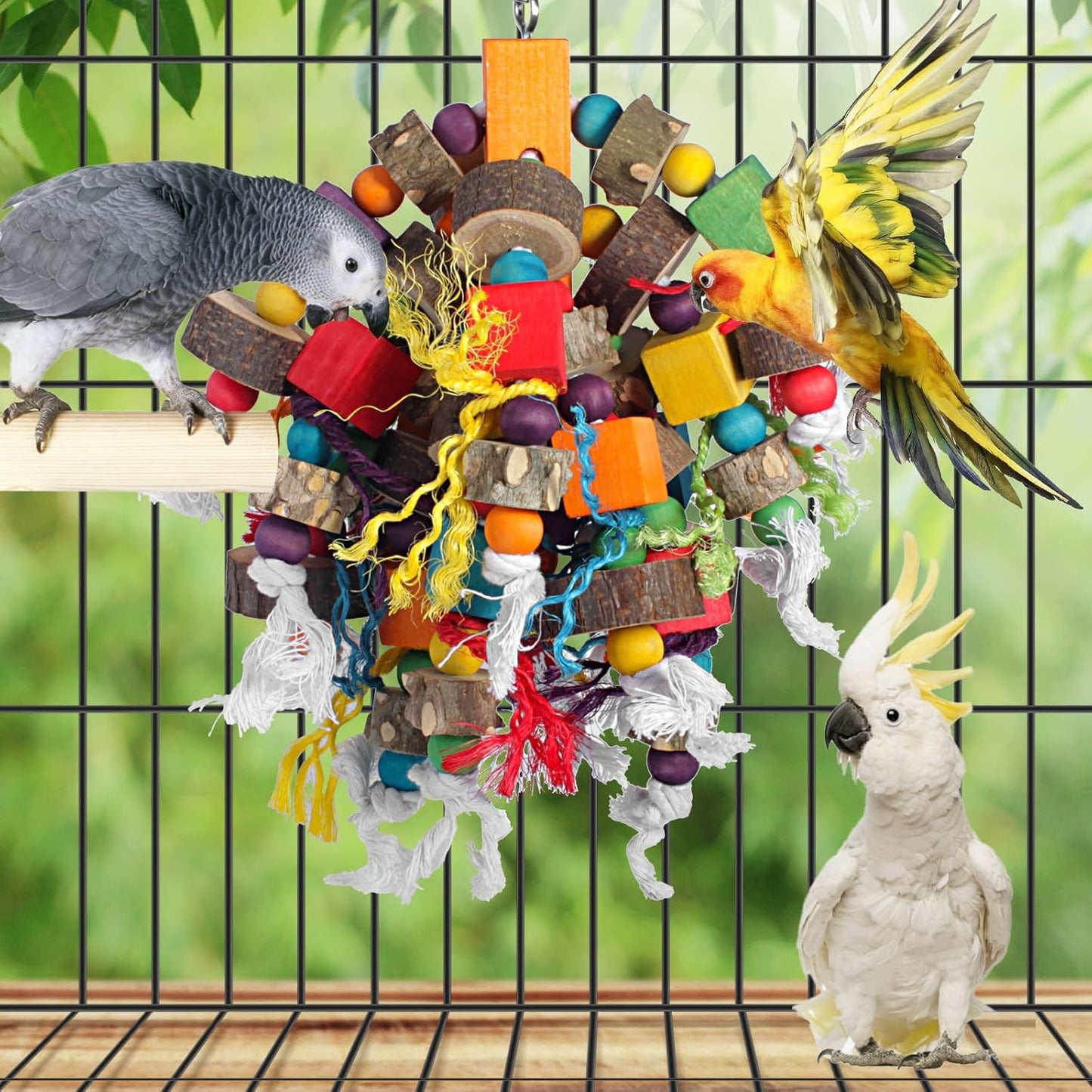 Parrot Toys 15.7 Inch Natural Material Bird Toys for Medium & Large Parrots Macaw Cockatiels Parakeets Cockatoo Conure Pet Bird Supplies