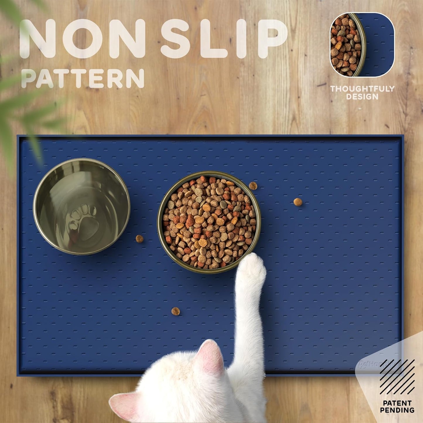 Dog Food Mat - Raised Edges Dogs Mat for Food and Water Prevent Spill, Waterproof Cat Food Mats Protect Floors, Easy Clean Dog Bowl Mats for Food and Water, Silicone Pet Food Tray