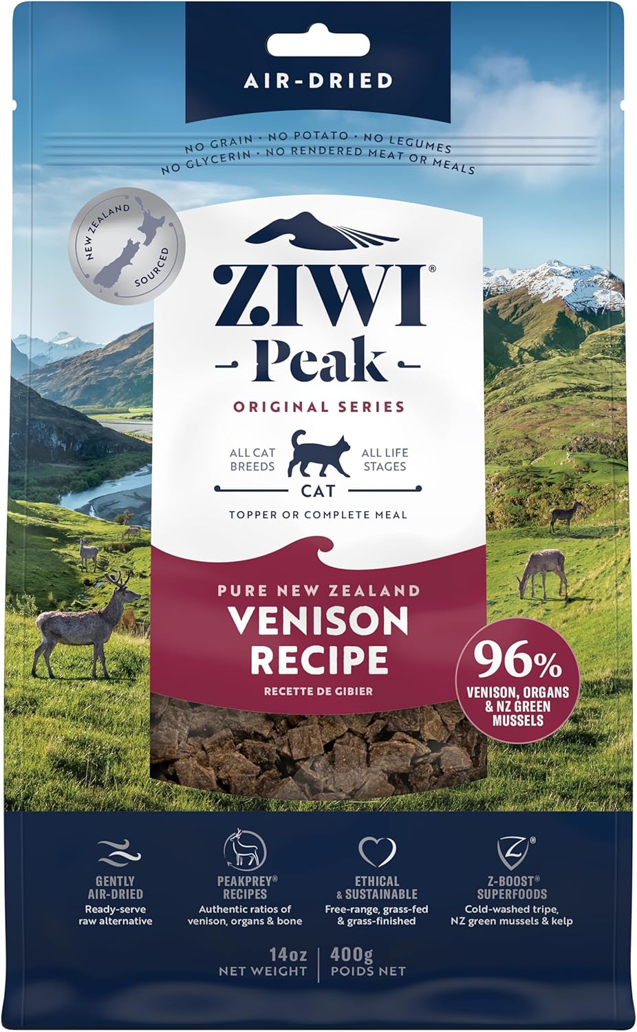 ZIWI Peak Air-Dried Cat Food – Venison - All Natural, High Protein, Grain Free, Limited Ingredient w/ Superfoods (14oz)