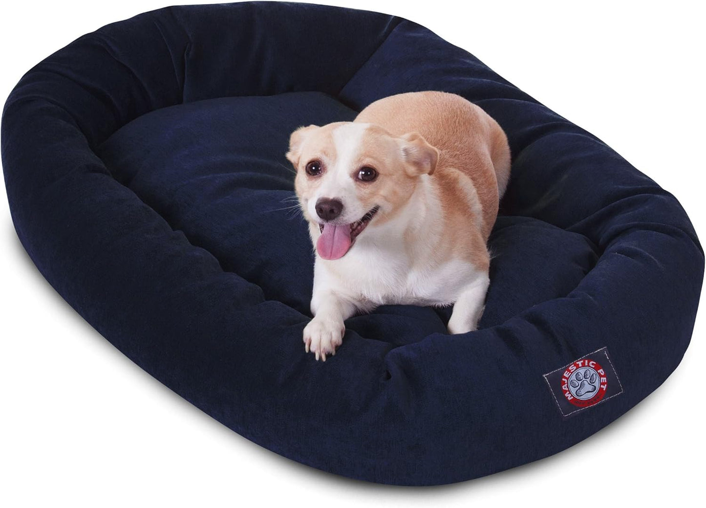 Majestic Pet 32 Inch Micro Velvet Calming Dog Bed Washable 32x23x7 (inch) – Cozy Soft Round Donut Dog Bed with Spine for Head Support - Pet Bed Medium – Navy (2025)