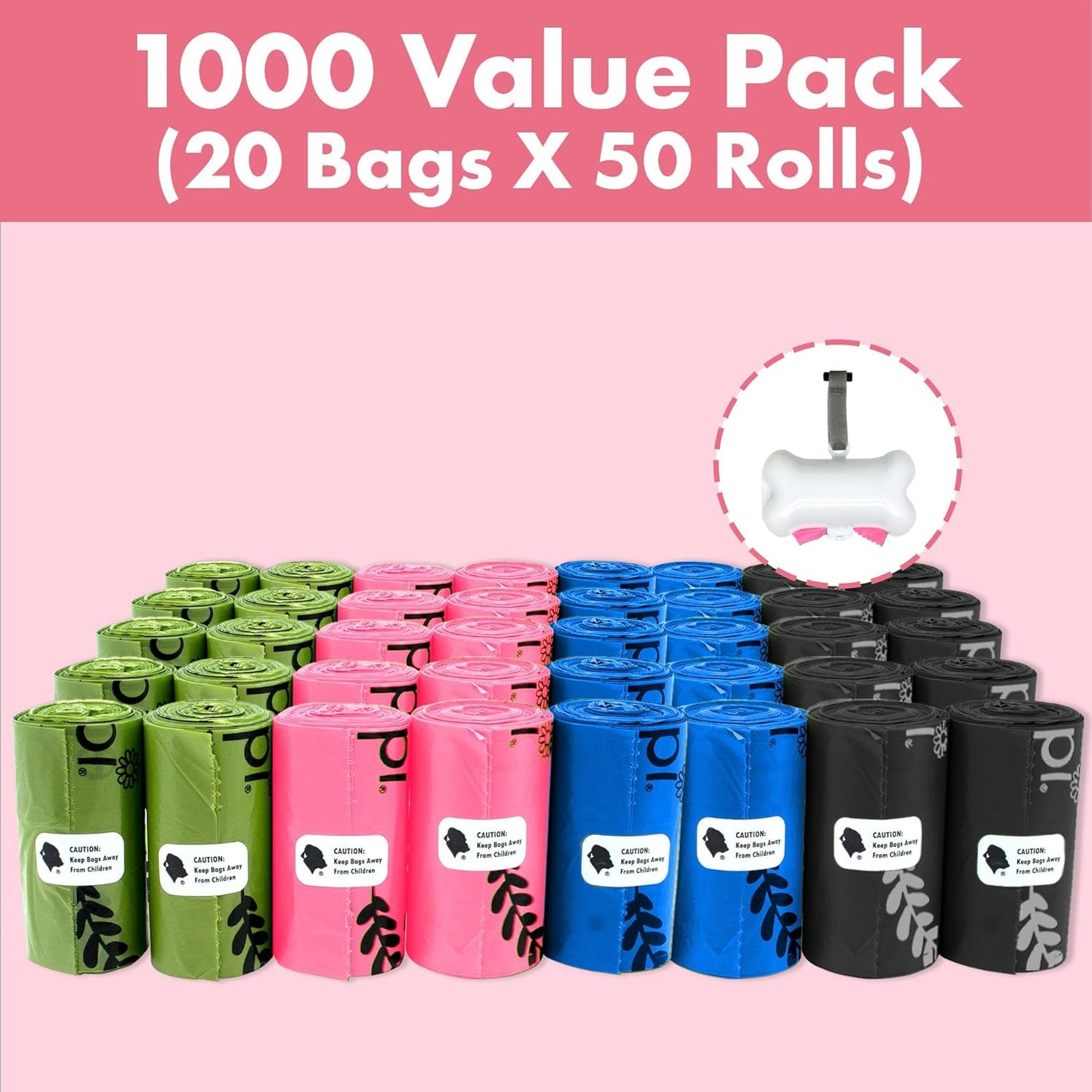 GORILLA SUPPLY 1000 multicolor poop bags for dogs with Dispenser and Leash Tie, 9" x 13", Mixed