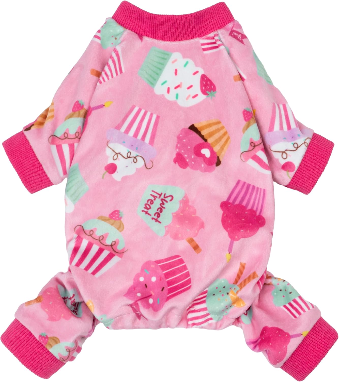 Fitwarm Cupcake Dog Pajamas, Birthday Outfit for Small Dogs Girl, Cozy Pet Onesie with Feet, Pink, XL
