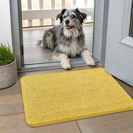 Smiry Dog Door Mat for Muddy Paws 24x16, Absorbs Moisture and Dirt Doormat, Non-Slip Washable Quick Dry Chenille Front Door Mat Indoor Entrance, Entryway Carpet for Inside Floor, Yellow