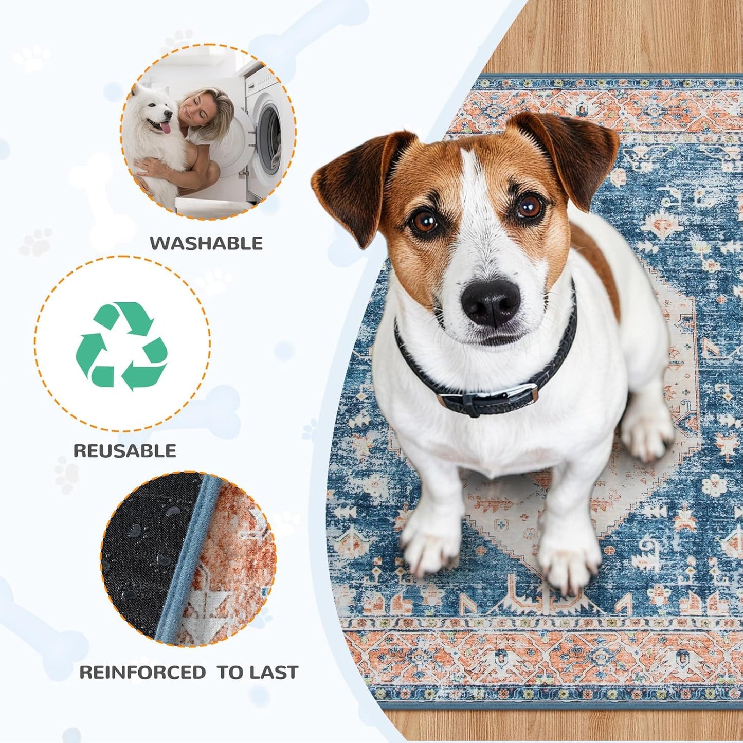 Lahome Extra-Large Washable Dog Pee Pads (72"x72") - Super Absorbent & Waterproof - Leakproof Reusable Mat for Playpens, Beds & Whelping, Convenient Cleanup,Beige Blue