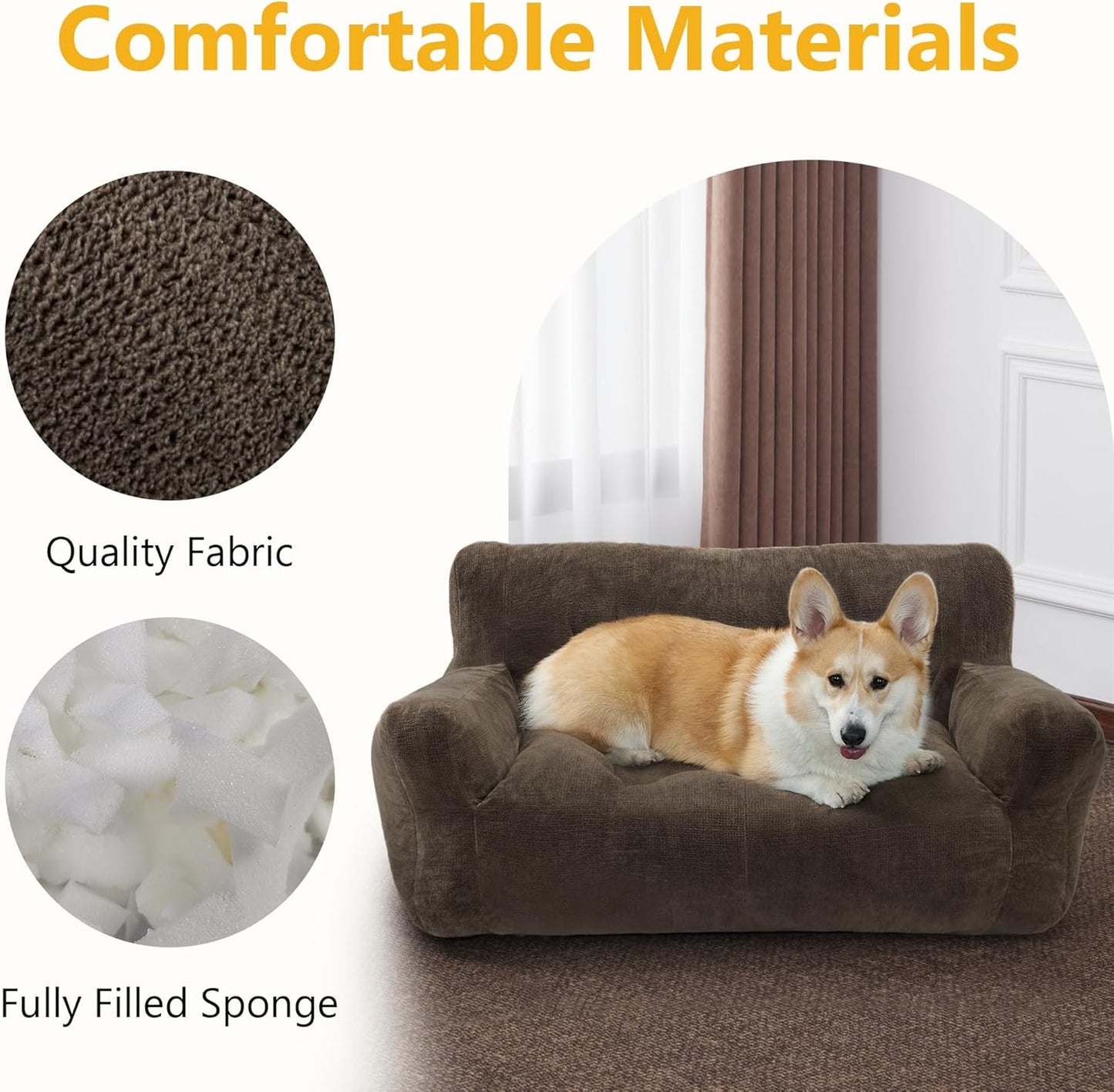 Lovupet Dog Couch for Small Medium Breed, Dog Sofa Bed Full Filled Sponge, No Assembly Need, PS581 (Mocha)