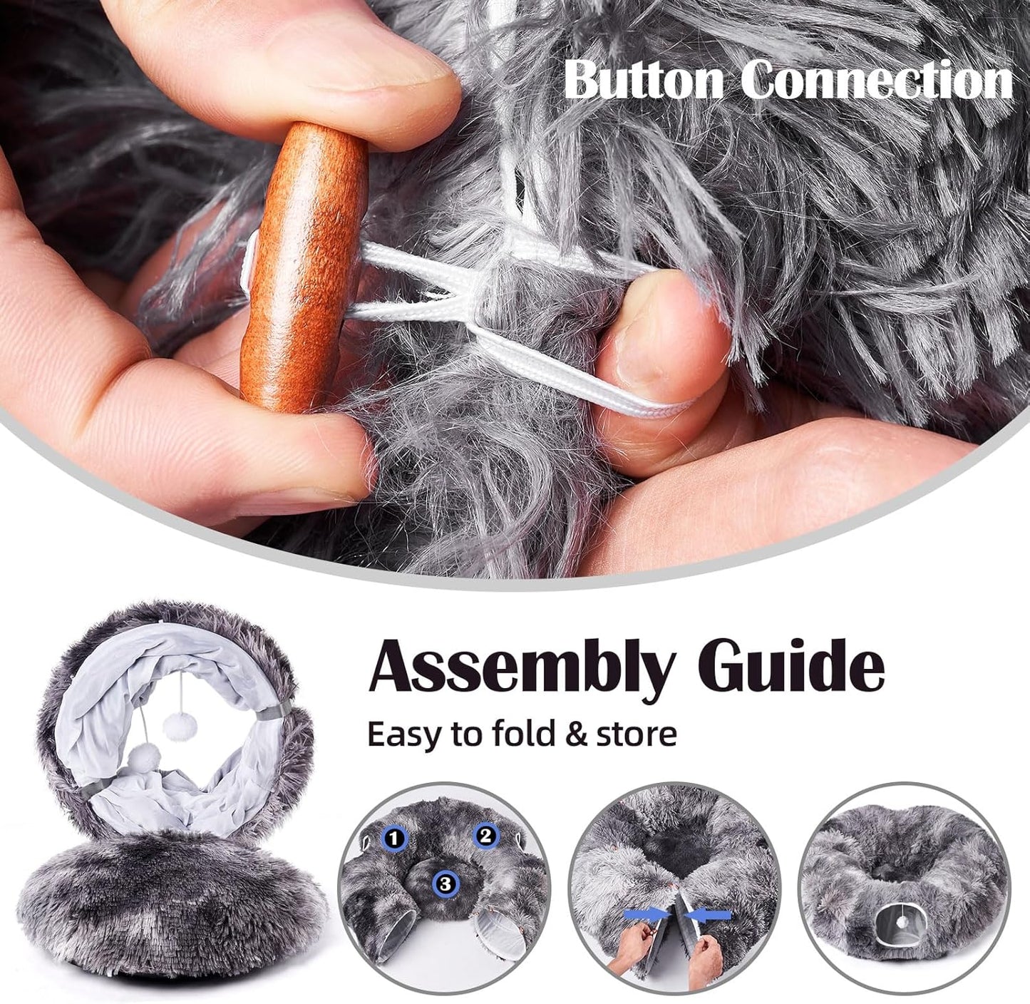 Odoland Cat Tunnels for Indoor Cats with Fluffy Plush Central Cat Couch and 20 Cat Toys, Tunnel Bed for Cats with Hanging Ball, Detachable Soft Mat and Variety Kitty Toy Set, Grey