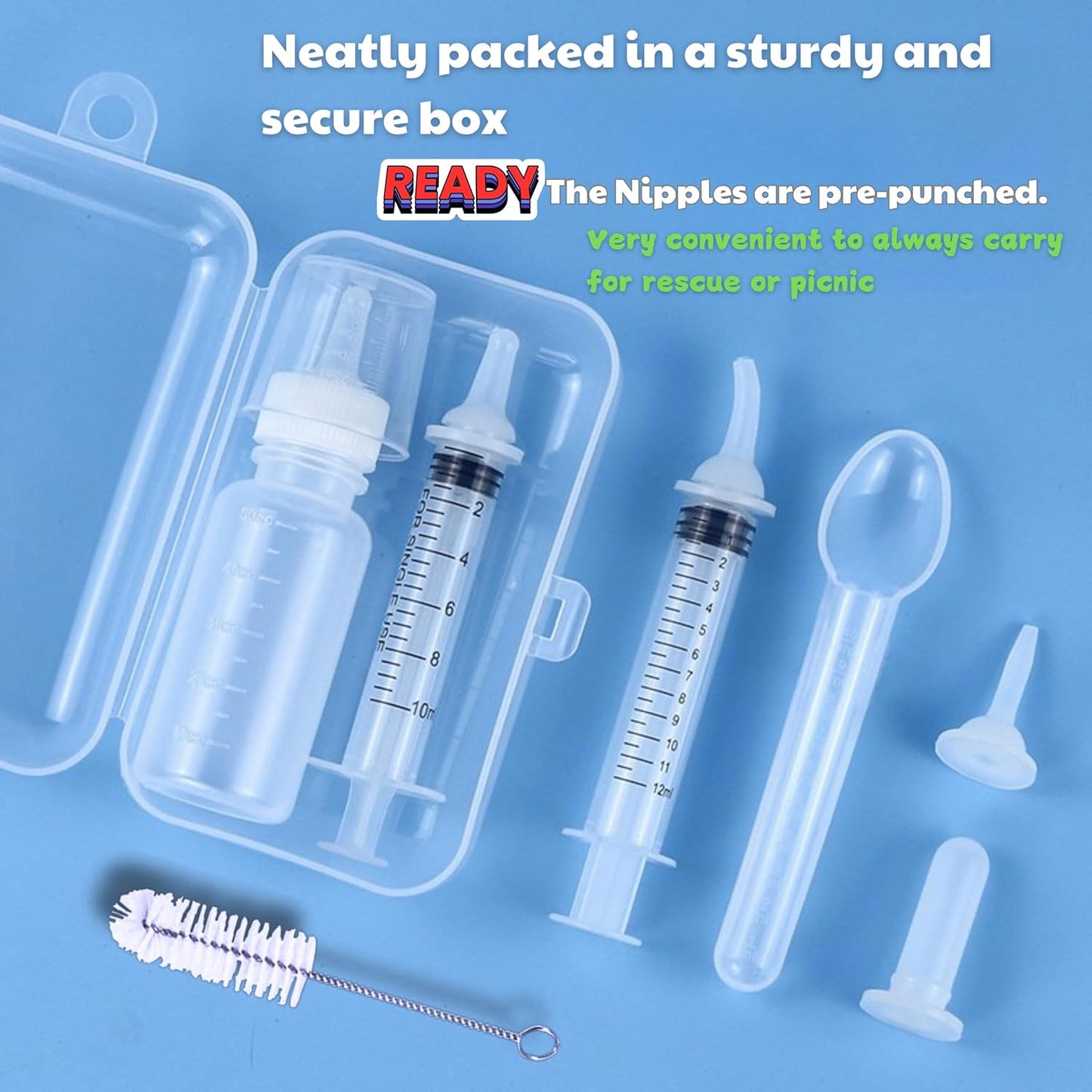 Newborn & Senior Pet Feeding Kit, Kitten/Puppy Bottle (50ml), Syringe with Silicone Nipple, Oral Dosing Syringe, Soft BPA-Free Nipples, Medicine Dispenser & Travel Case for Cats Dogs Rabbits Squirrels