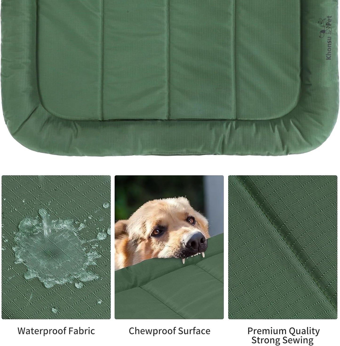 KHONSU PET Durable Dog Bed Tough and Tear Proof Dog Crate Bed, 800lbs Tear Strength PVC-Backed Waterproof Ped Bed Mat Indoor & Outdoor Use for Dogs up to 60 lbs