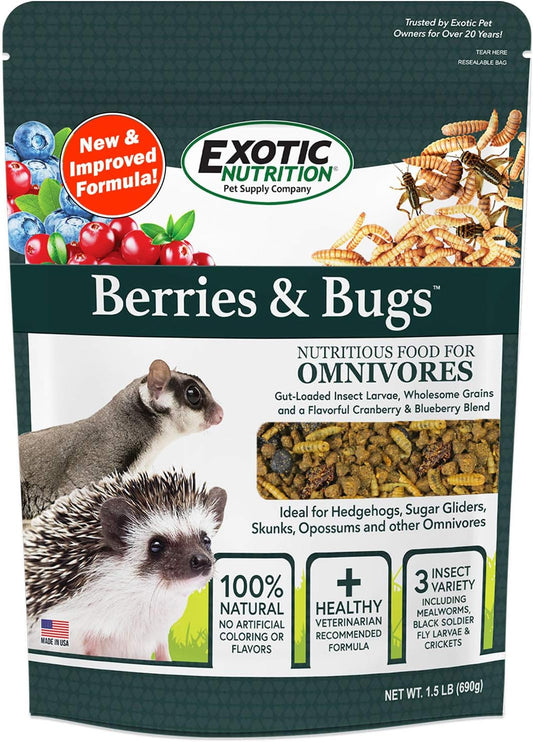 Berries & Bugs 3 lb. - All Natural High Protein High Fiber Insectivore Diet with Fruit, Gut-Loaded Insects, & Healthy Vitamins - Hedgehogs, Sugar Gliders, Skunks, Opossums & Other Insectivores