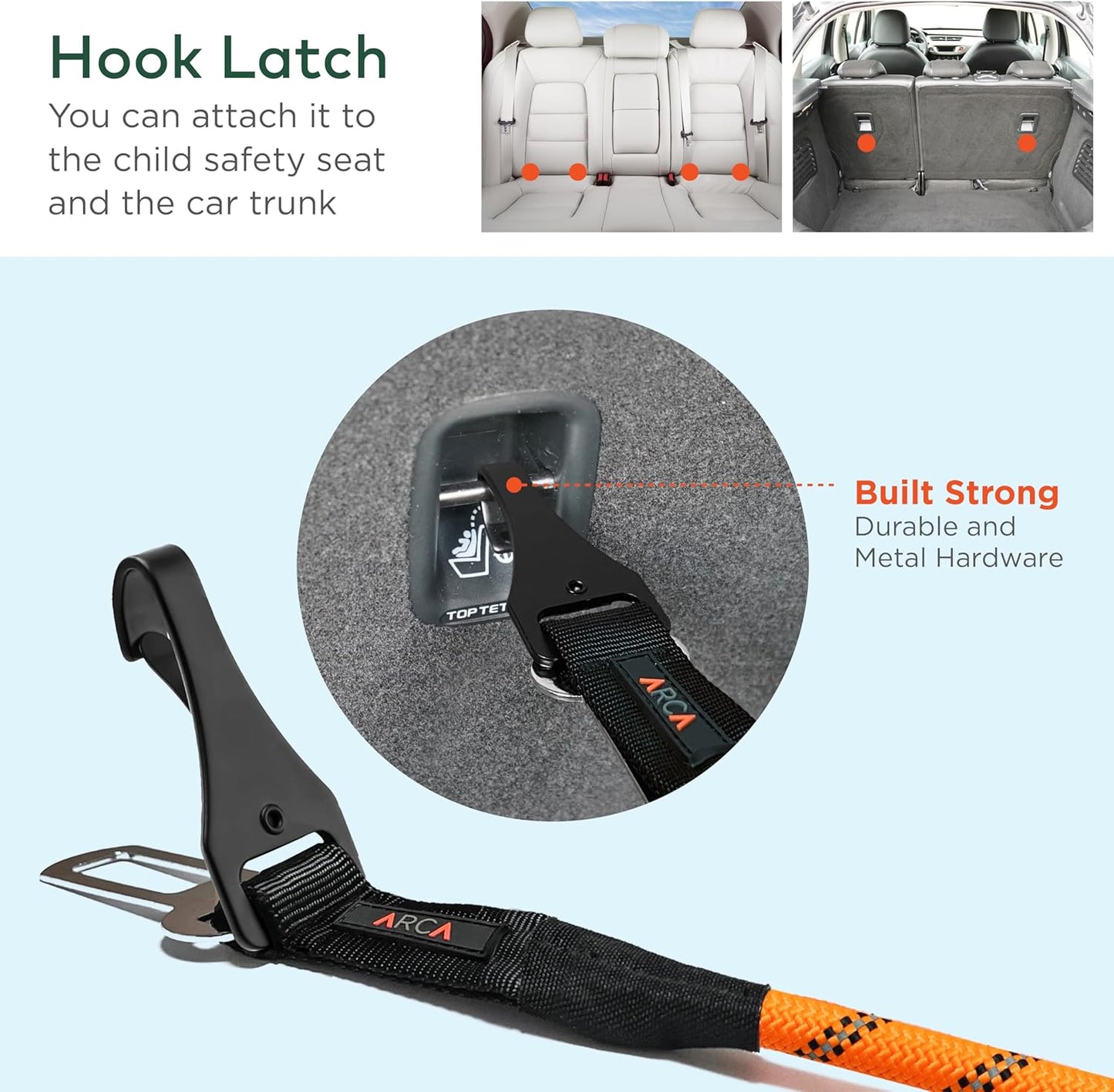 Dog Seat Belt for Car | Universal Dog Car Seatbelt | Durable Reflective Rope with Clip Hook Latch, Buckle and Carabiner- Safe and Secure Pet Safety Restraint (Orange)