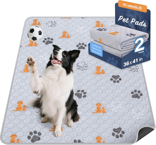 Washable Pee Pads for Dogs, 2 Pack Absorbent Reusable Training Dog Pads Pet Puppy Pads, Non-Slip Potty Pads for Whelping, Playpen, Crate, Bed, Orange, 36"x41"
