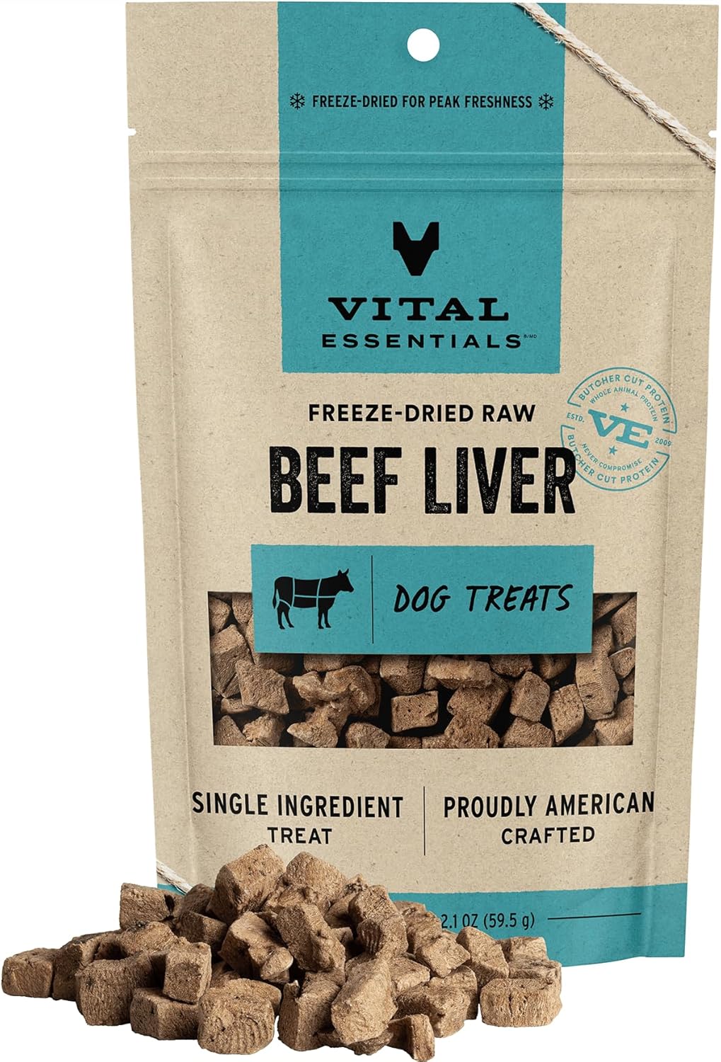 Vital Essentials Beef Liver Dog Treats, 2.1 oz | Freeze-Dried Raw | Single Ingredient | Premium Quality High Protein Training Treats | Grain Free, Gluten Free, Filler Free