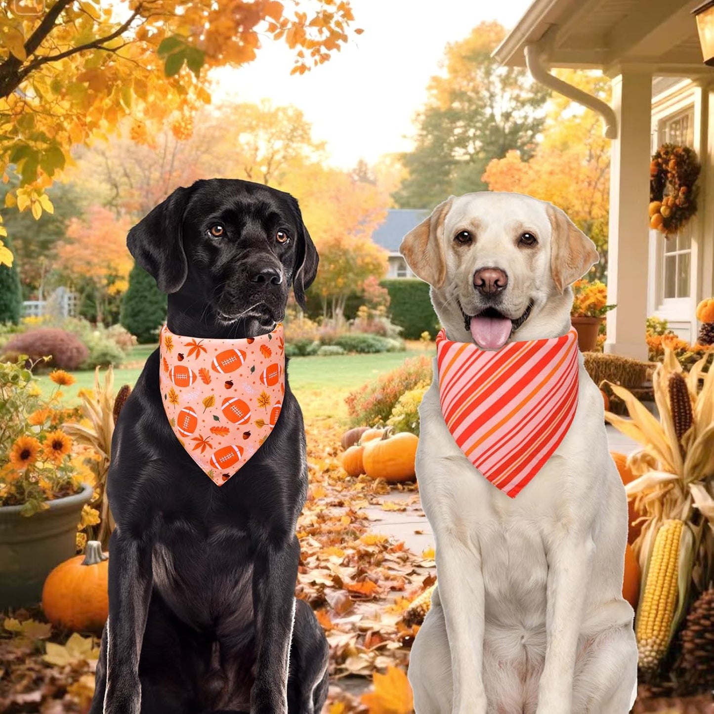 Thanksgiving Dog Bandanas XLarge 3PCS, 6 Pattern Fall Scarf for Boy and Girl, Pumpkin Leaves Rugby Triangle Reversible Bibs Breed for Puppy Pets