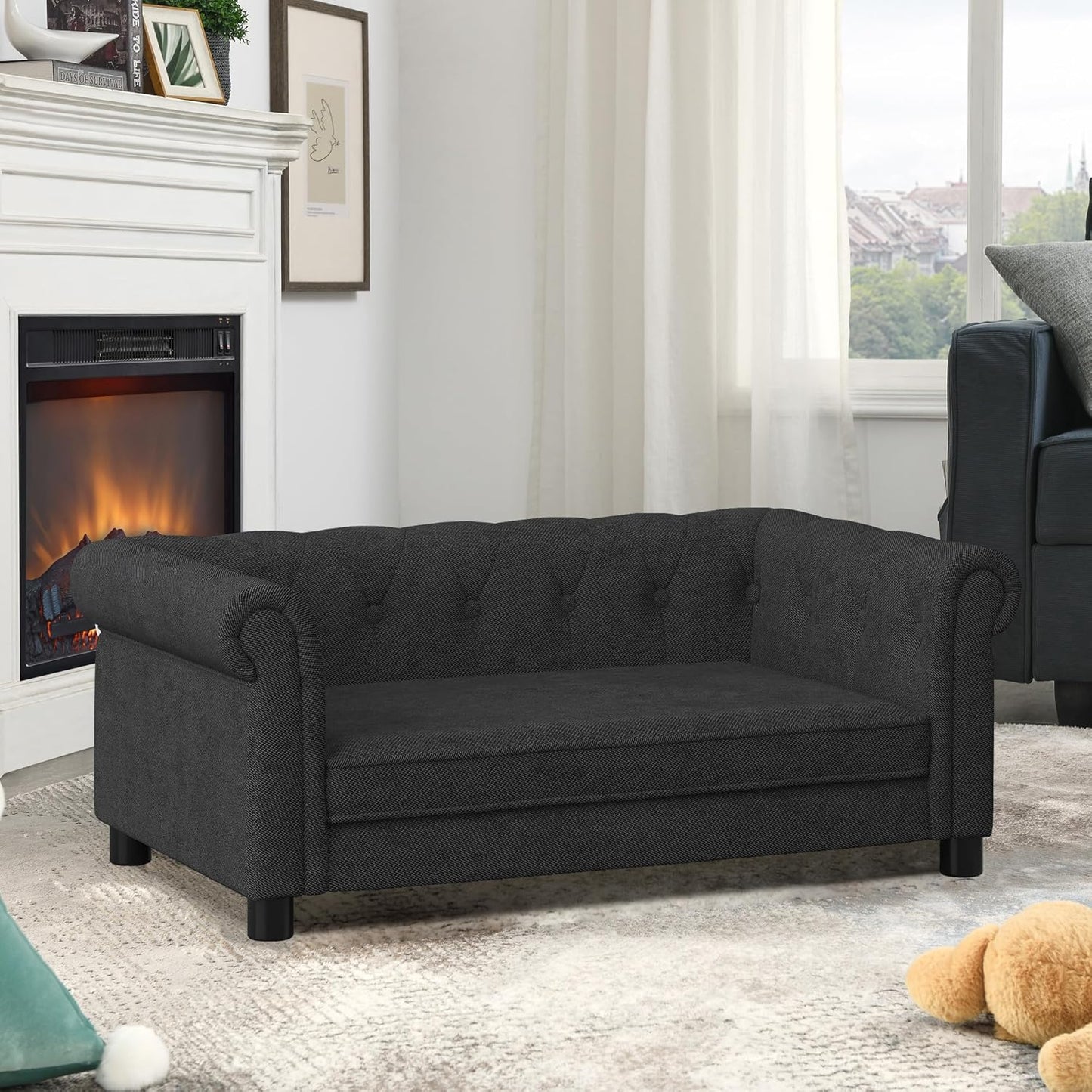 Dog Sofa Couch for Medium to Large Dogs, Memory Foam Pet Sofa Couch with Washable Fabric, Durable Elevated Dog Bed with Legs, Removable Cushion for Medium and Large Dogs, Black