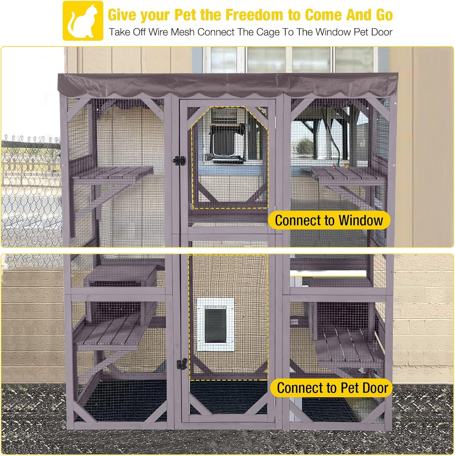 Aivituvin Catio Outdoor Cat Enclosure Large Cat House for Mulitiple Cats Walk in Kitty Cage with Tarp Roof 70"