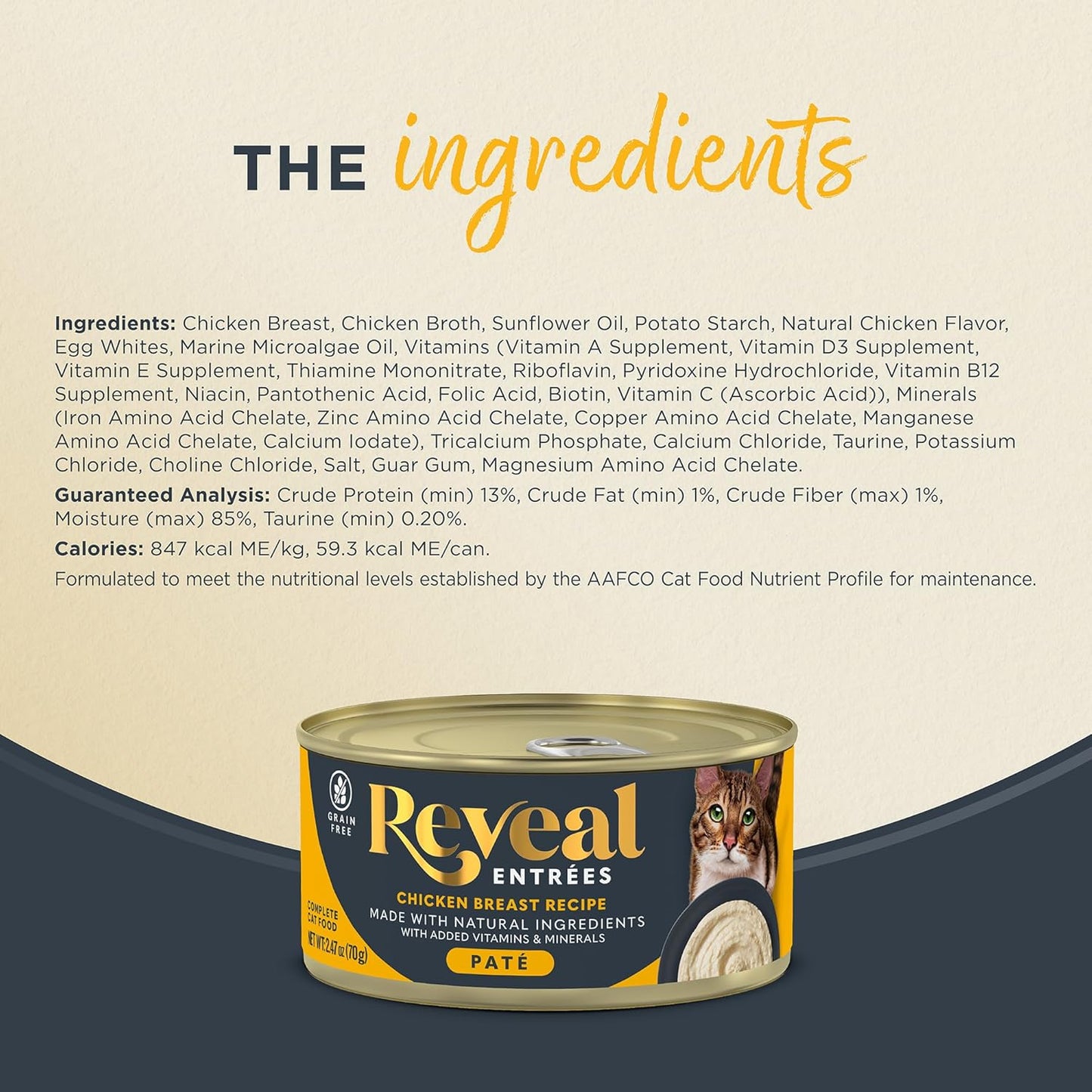 Reveal Entrées Natural Wet Cat Food Paté, Grain-Free with Added Vitamins & Minerals, Carrageenan-Free Chicken Breast Paté Recipe (24 x 2.47 oz Cans)