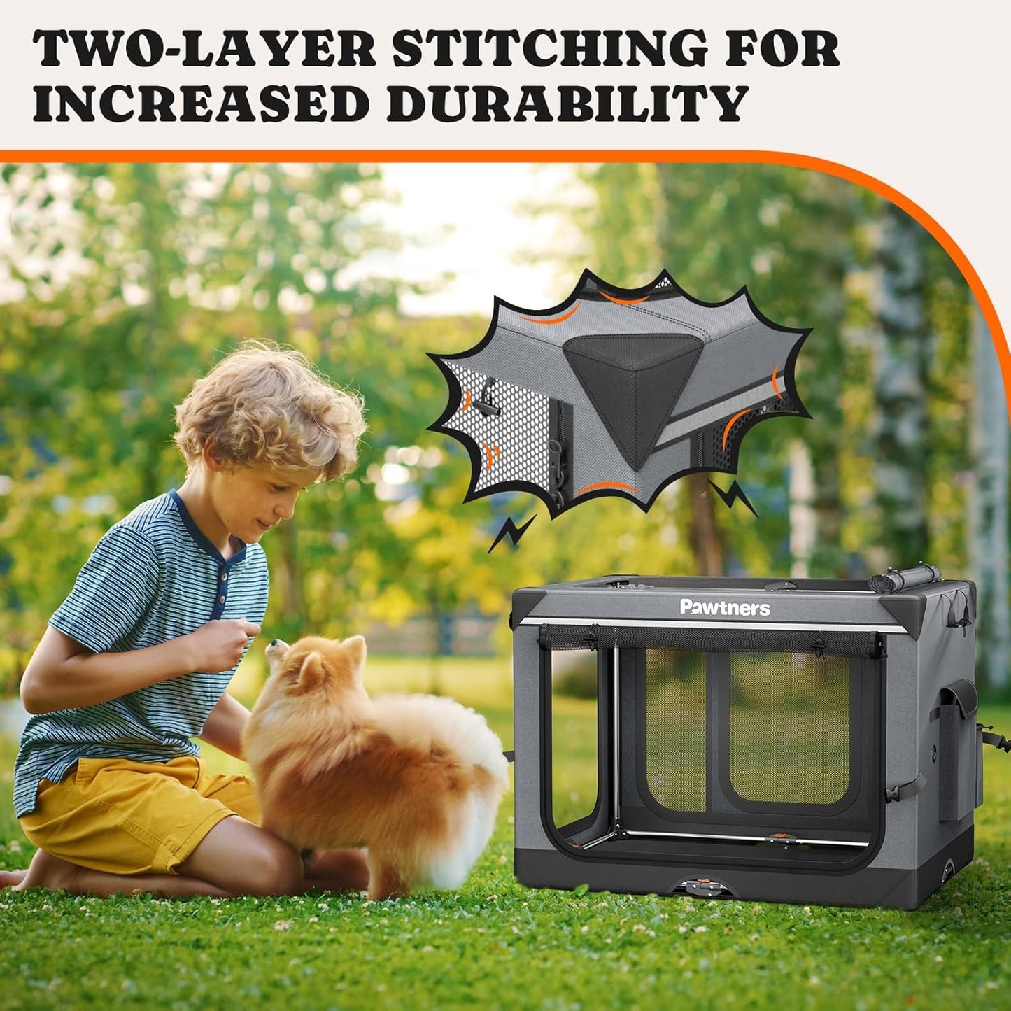 Collapsible Dog Crate: 26 Inch Foldable Soft Sided Dog Crate for Small Dogs, Portable Dog Travel Kennel with Soft Mat for Indoors & Outdoors, Grey (26" L x 18" W x 18" H)