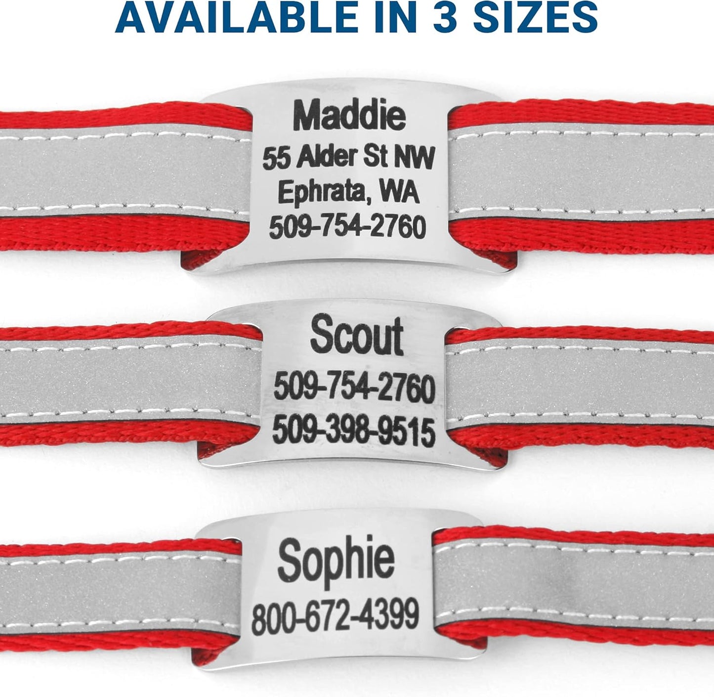 GoTags Reflective Personalized Dog Collar with Nameplate, Adjustable Dog Collar with Custom Engraved Steel Slide On Pet ID Tag, Silent, No Noise Dog Tag for Large Medium or Small (Red, Small)