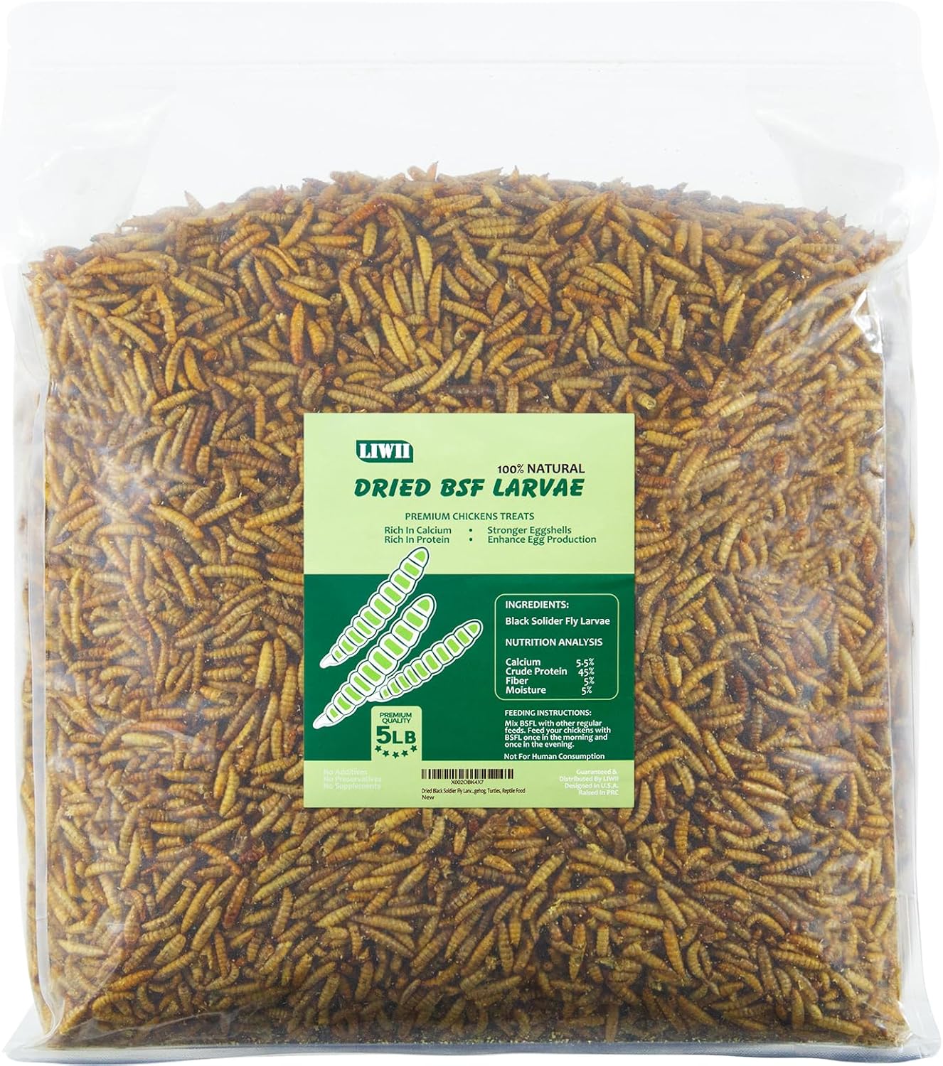 5LB Dried Black Soldier Fly Larvae, 86X Calcium Than Dried Mealworms, High Protein Non-GMO Organic Chicken Feed